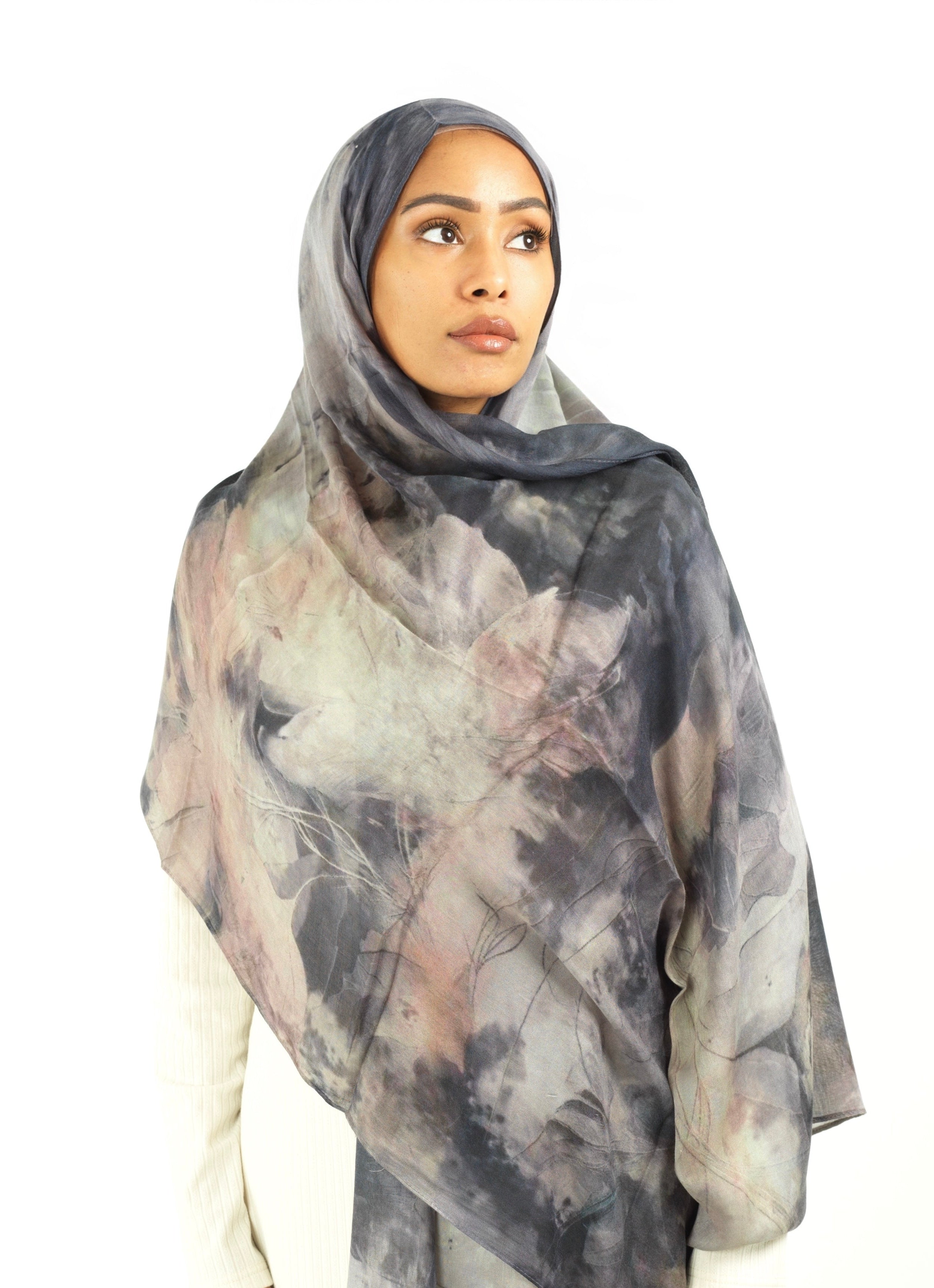 Soft gray modal print hijab Kabayare