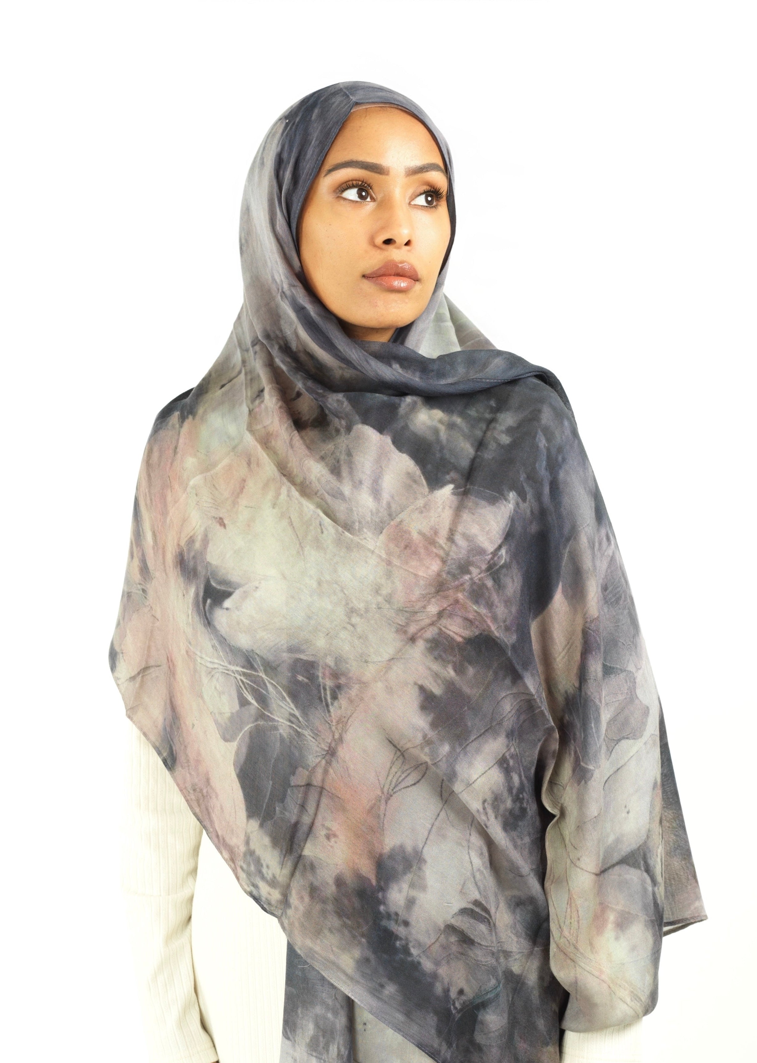 Soft gray modal print hijab Kabayare