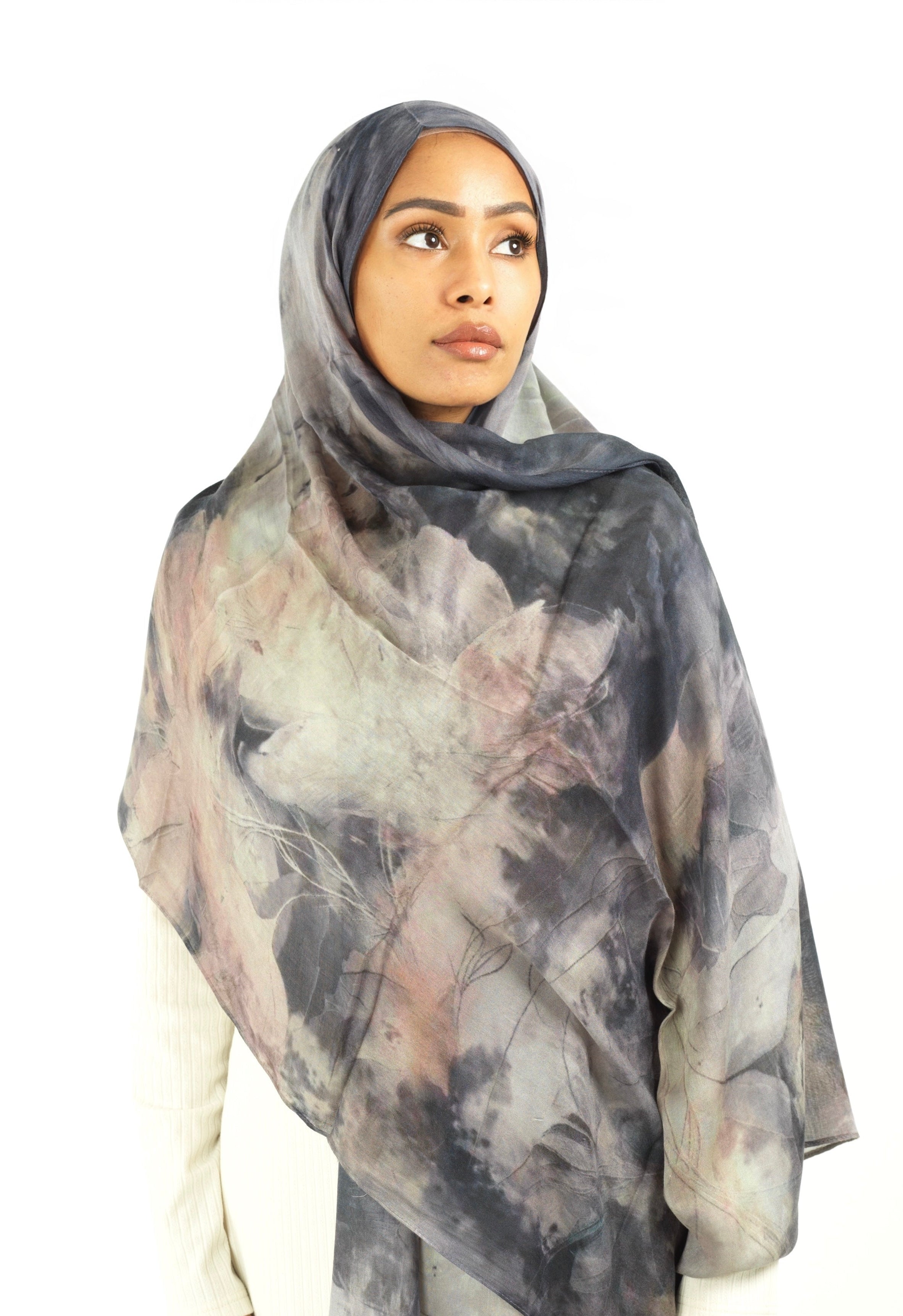 Soft gray modal print hijab Kabayare