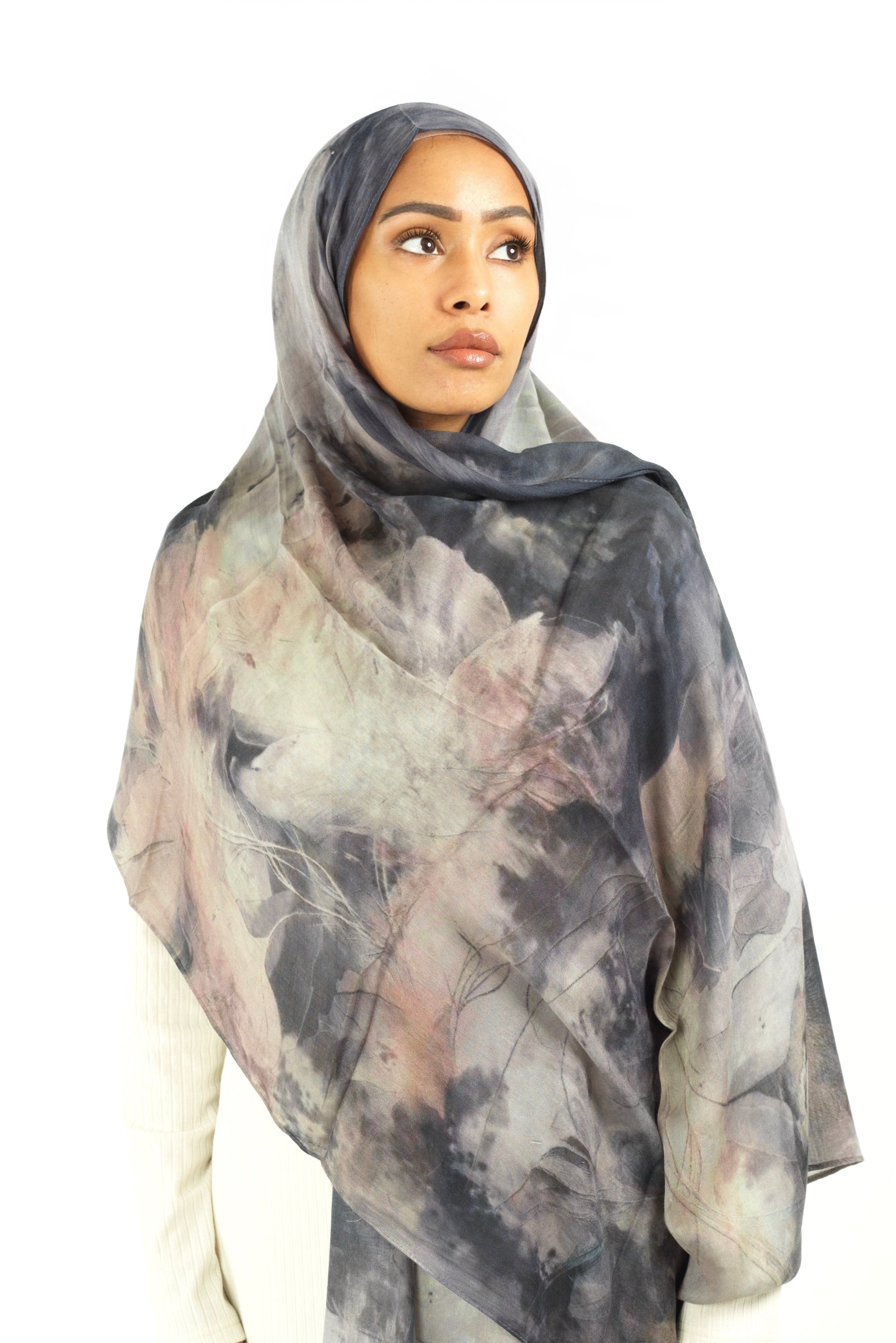 Soft gray modal print hijab Kabayare