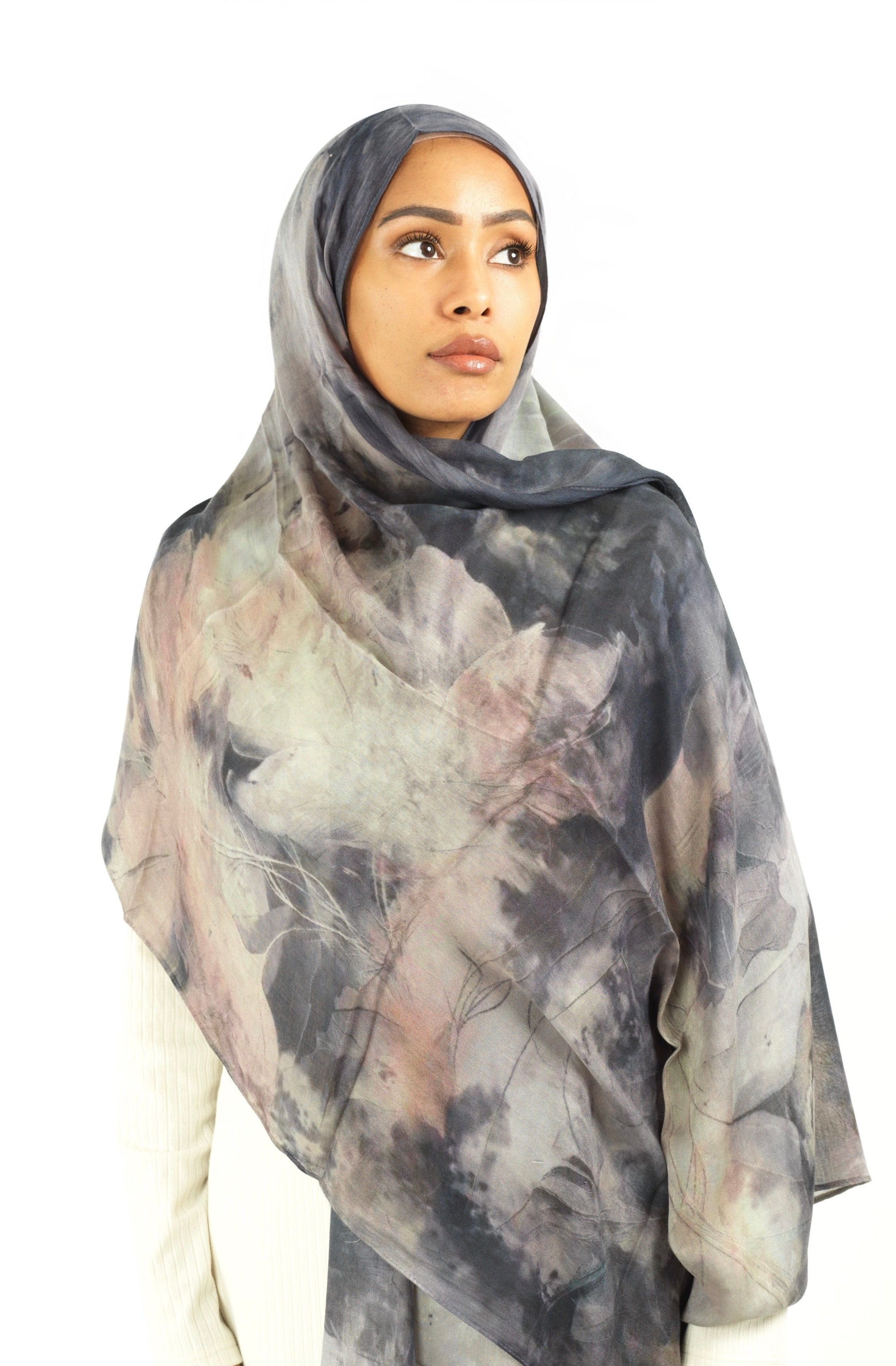 Soft gray modal print hijab Kabayare