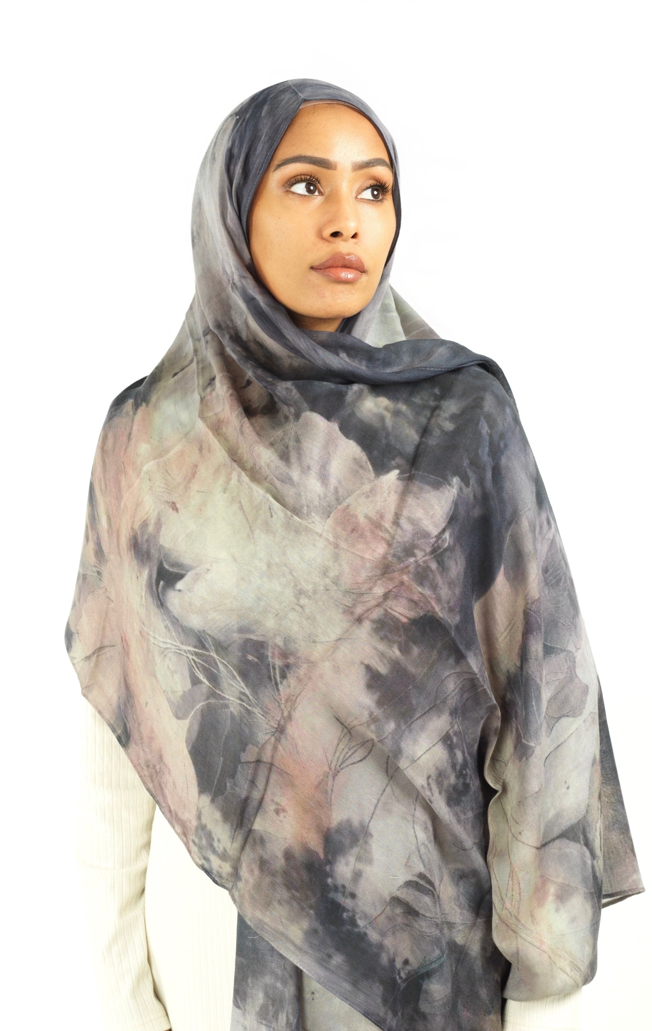 Soft gray modal print hijab Kabayare