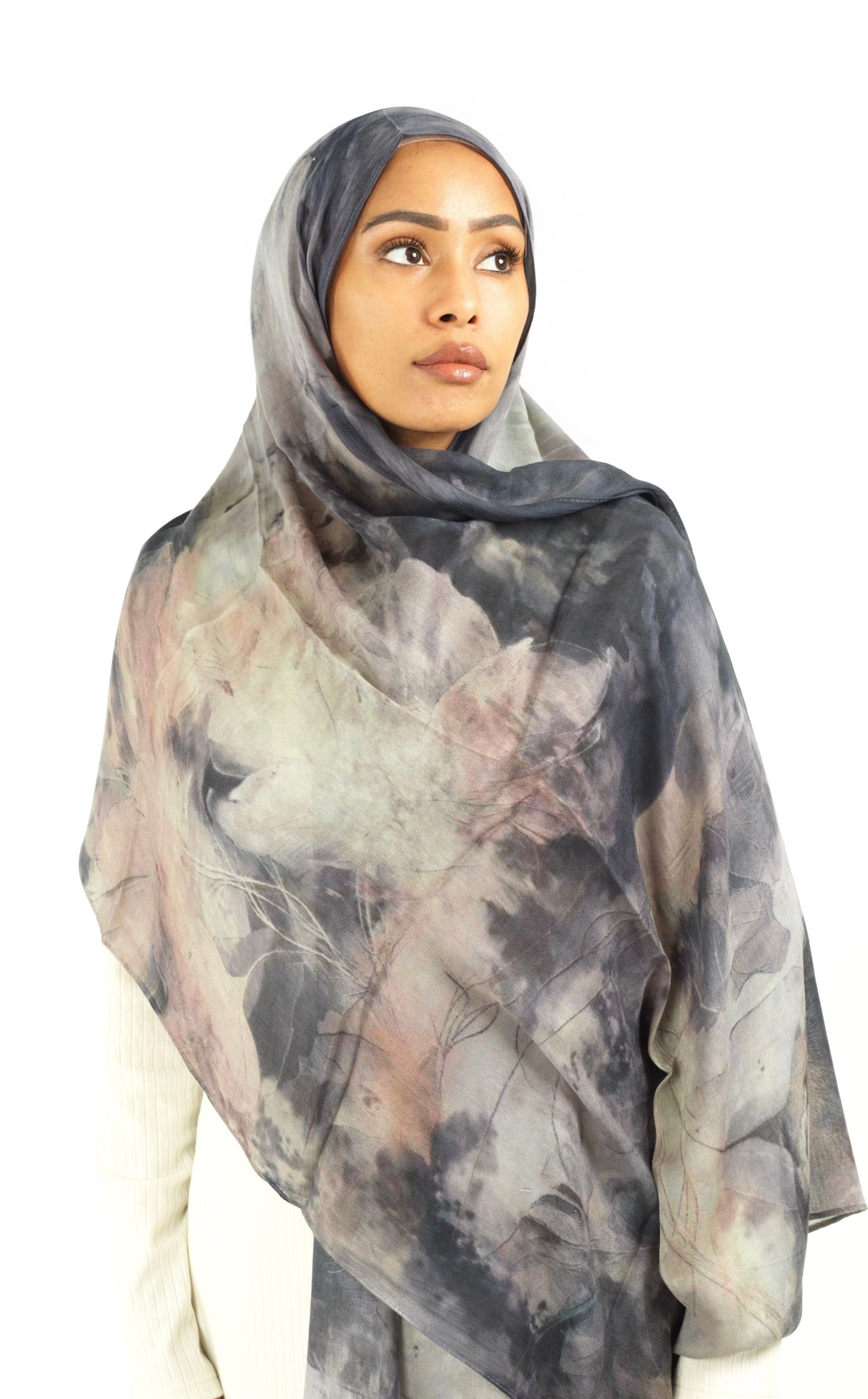 Soft gray modal print hijab Kabayare