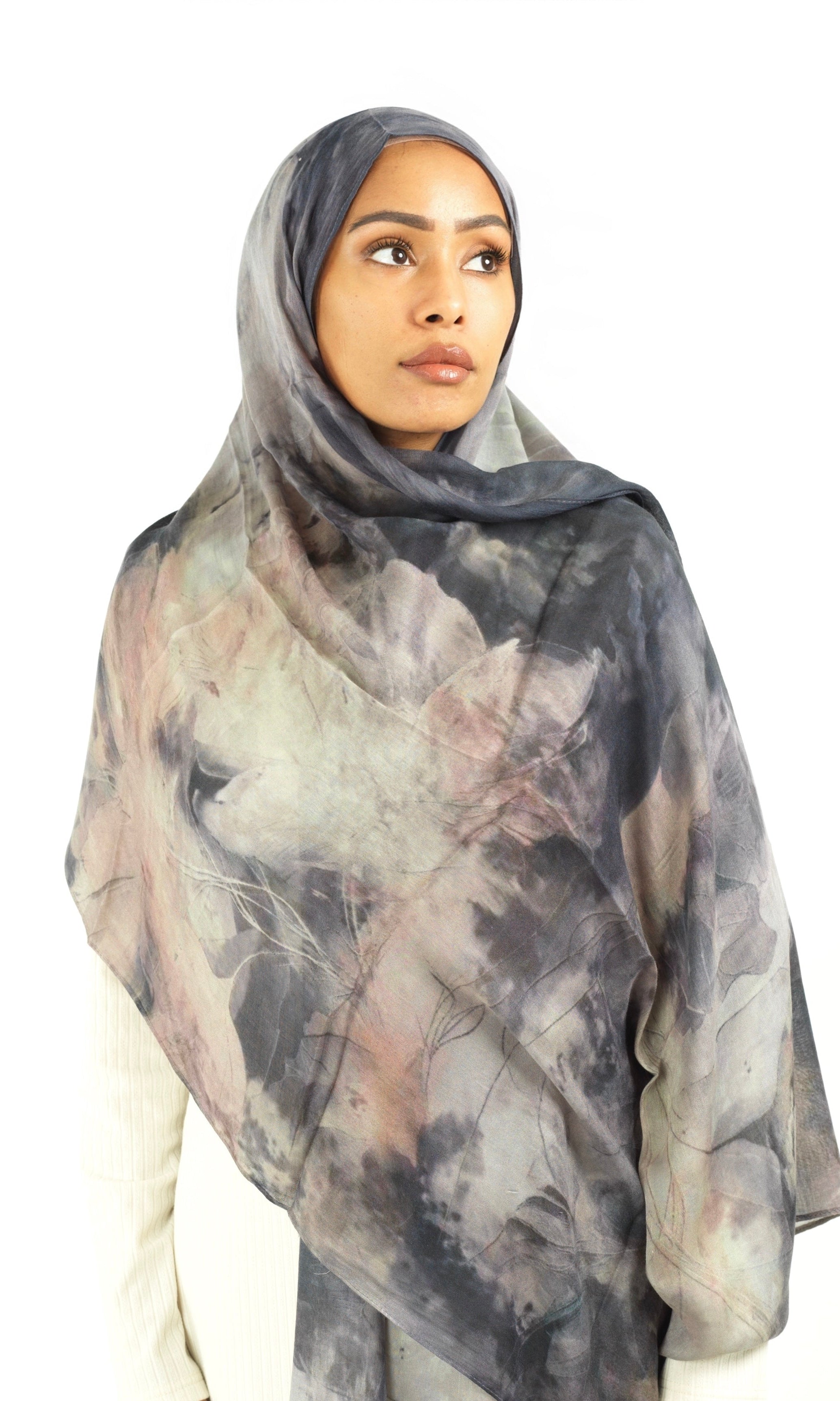Soft gray modal print hijab Kabayare
