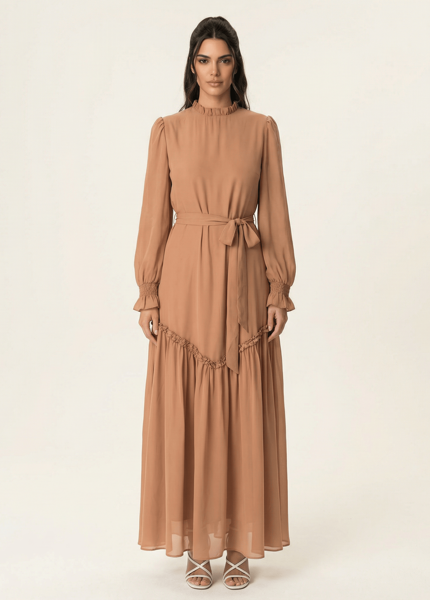 Soft Mocha Barcelona long sleeve maxi dress Kabayare