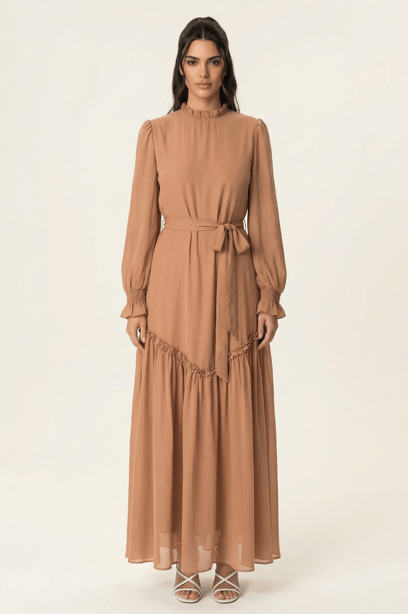 Soft Mocha Barcelona long sleeve maxi dress Kabayare