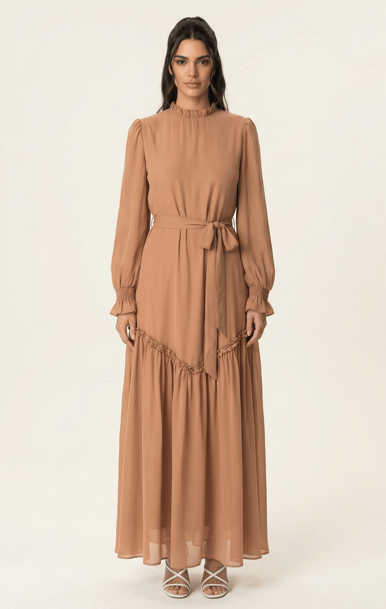 Soft Mocha Barcelona long sleeve maxi dress Kabayare
