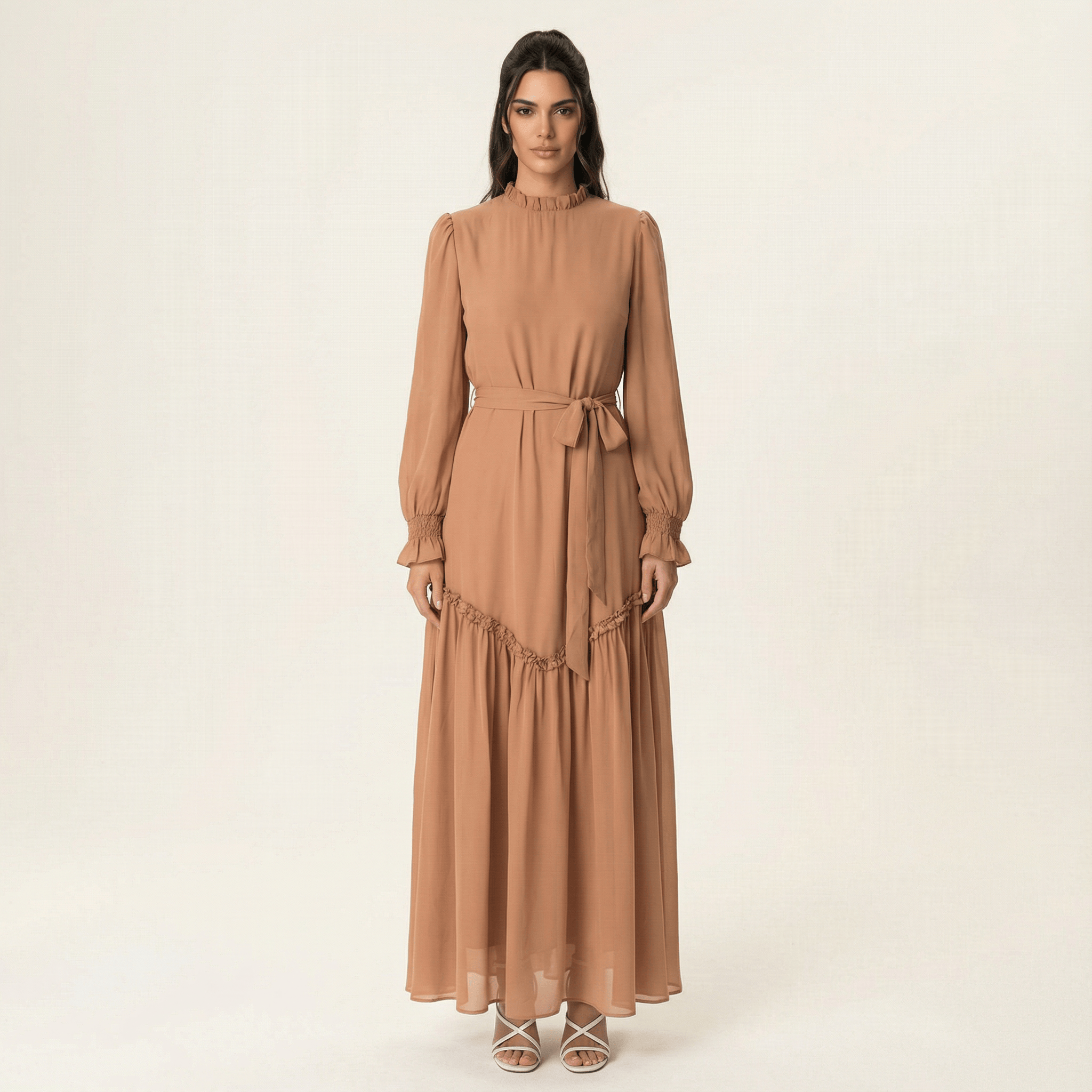 Soft Mocha Barcelona long sleeve maxi dress Kabayare