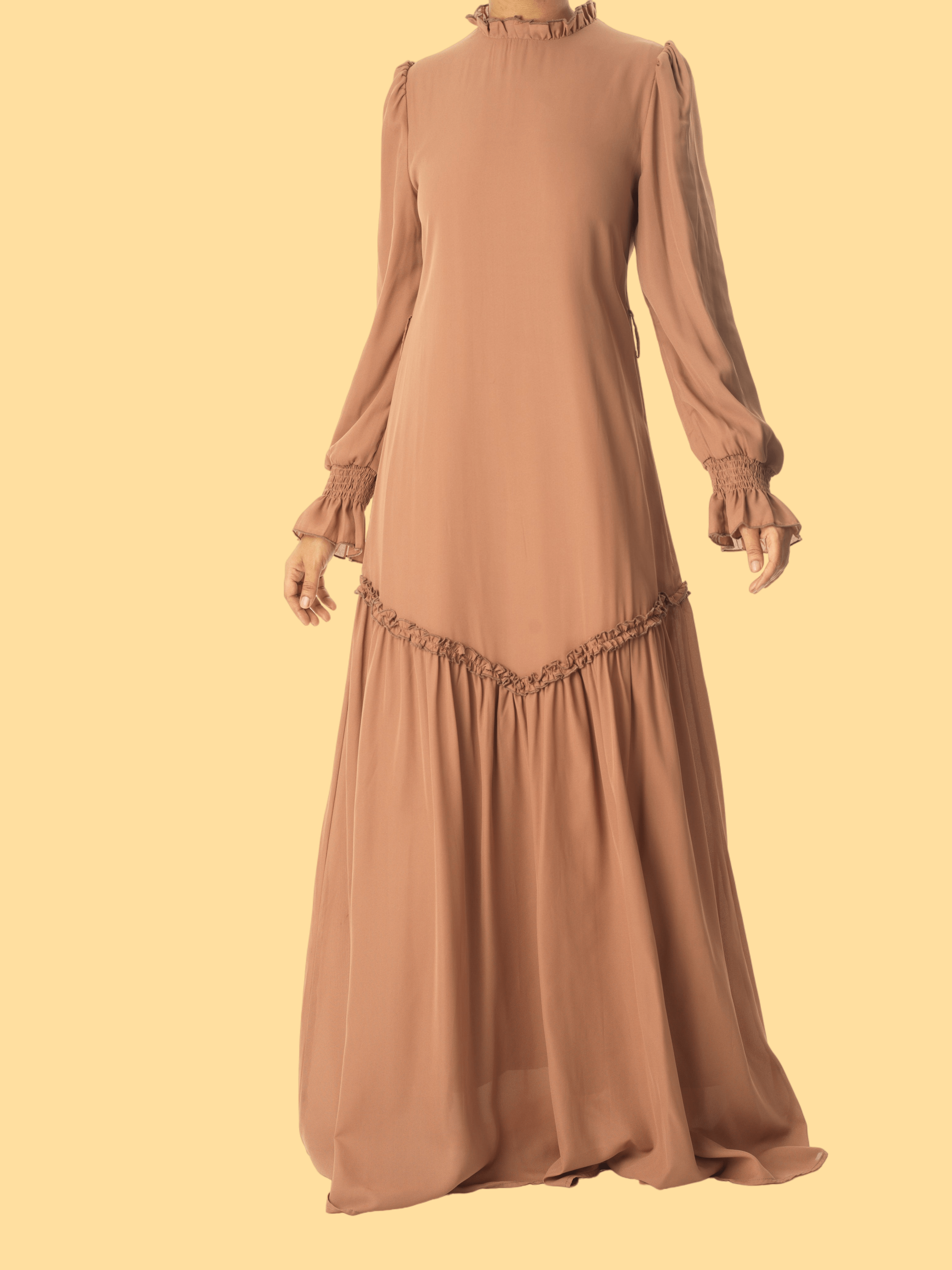 Soft Mocha Barcelona long sleeve maxi dress Kabayare