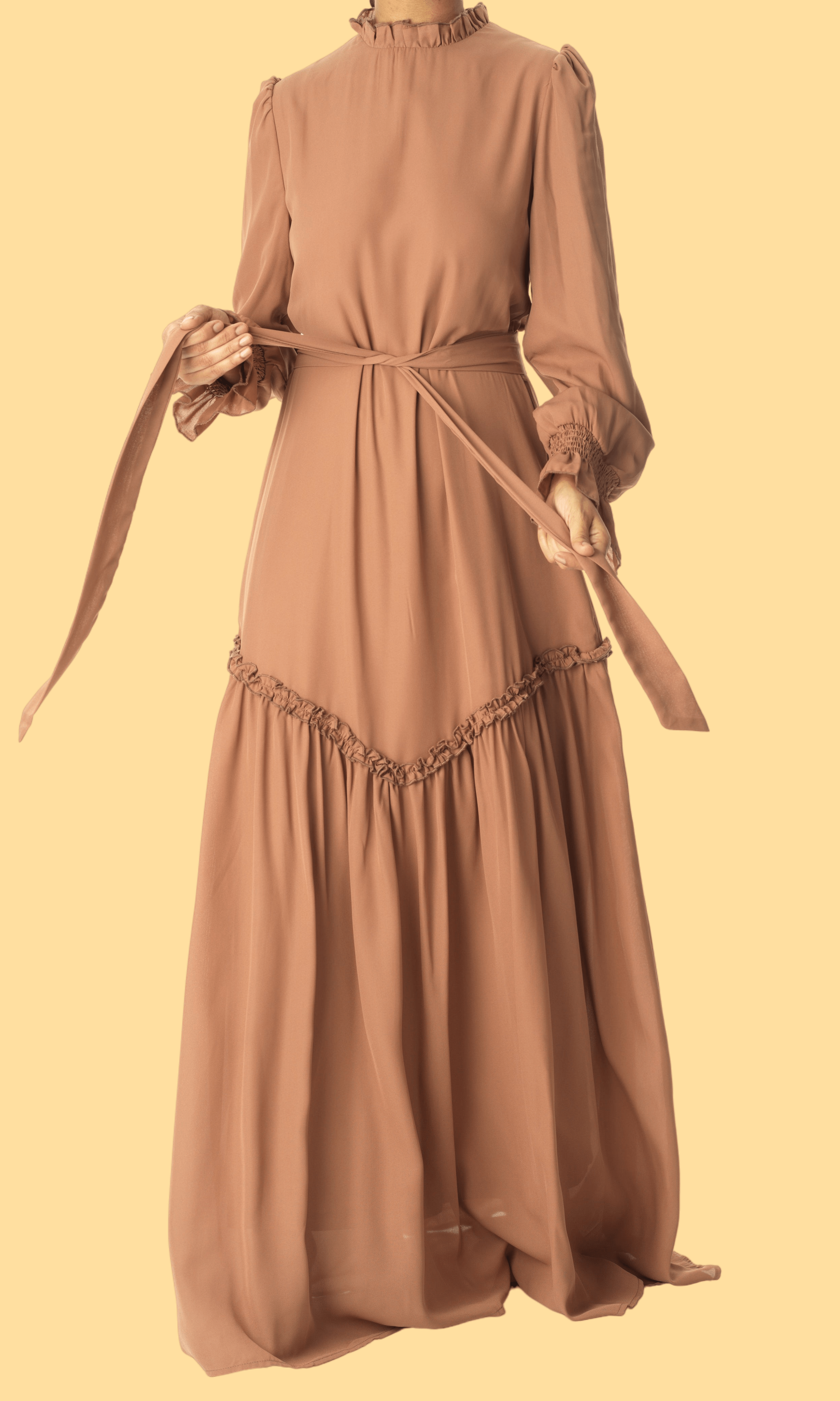 Soft Mocha Barcelona long sleeve maxi dress Kabayare