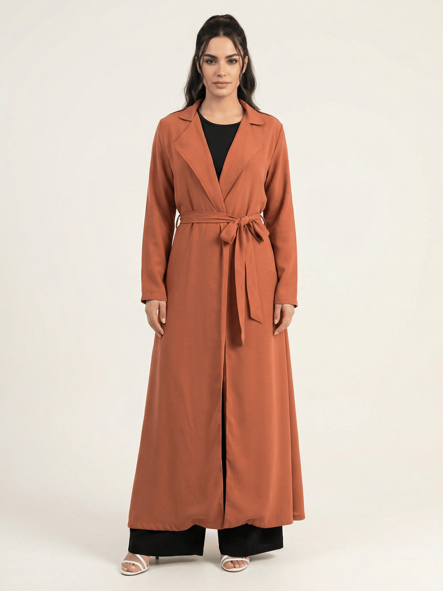 Solid classic Chiffon Maxi Trench Coat Kabayare