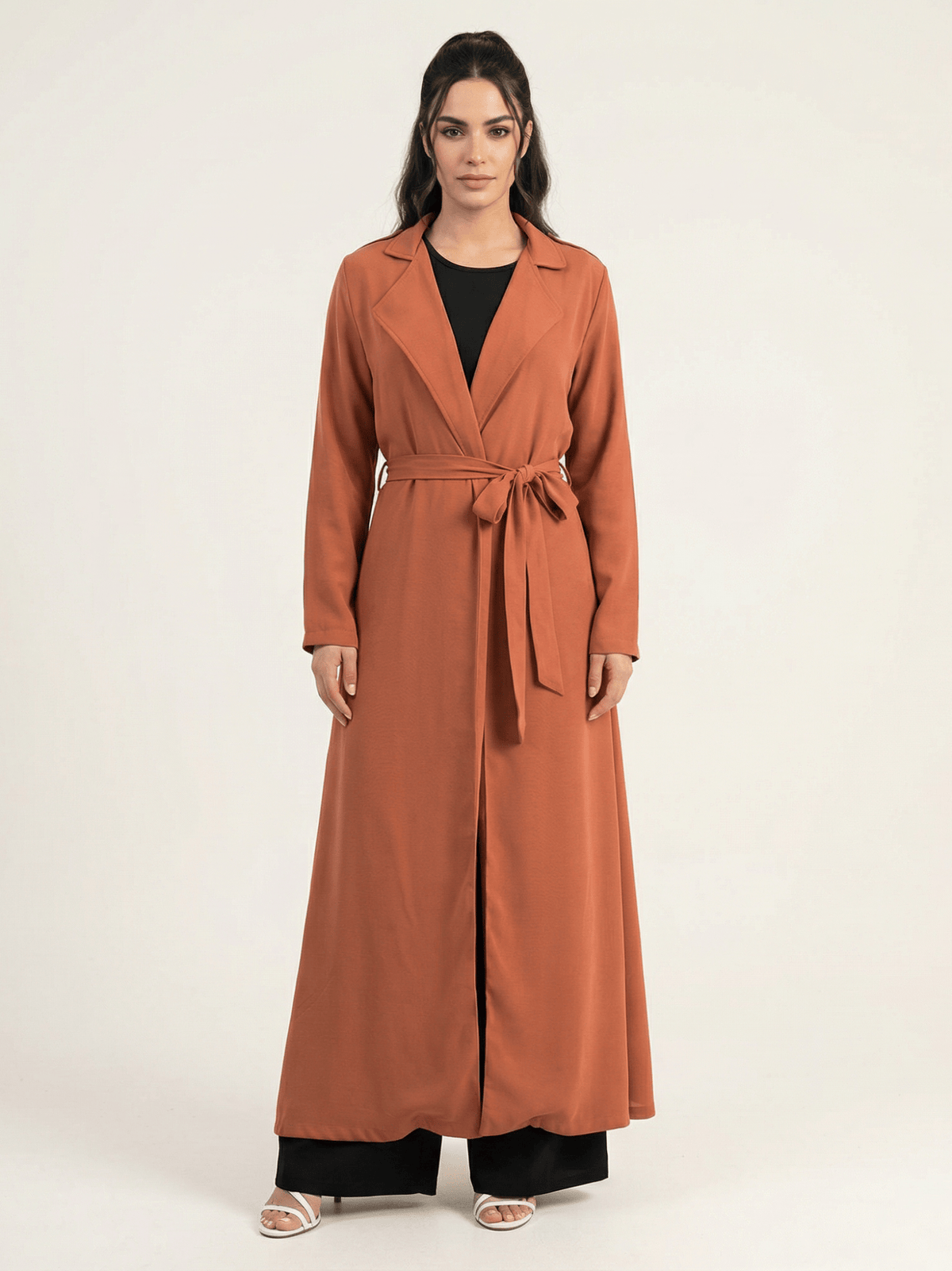 Solid classic Chiffon Maxi Trench Coat Kabayare