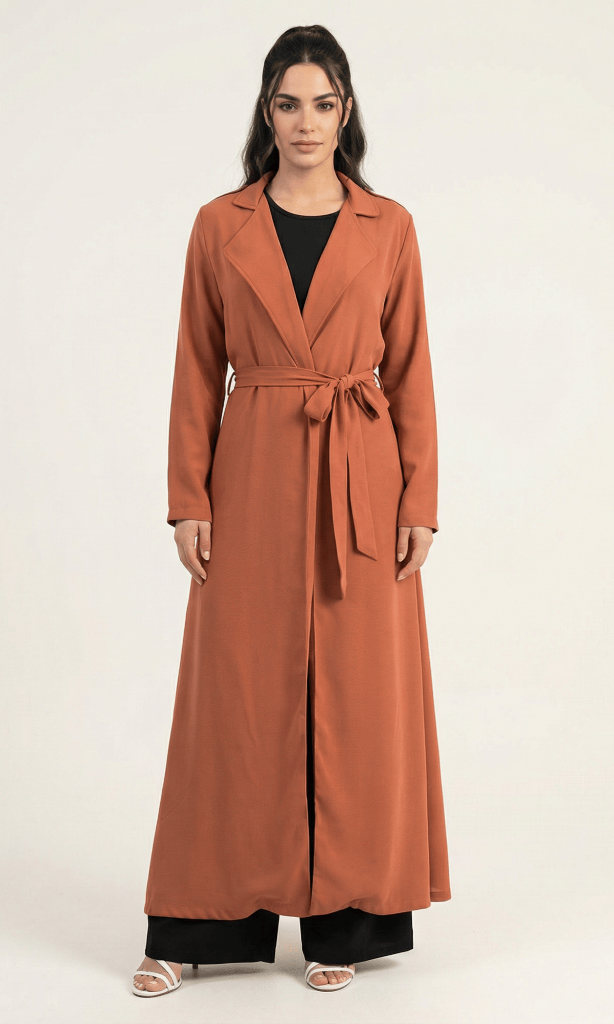 Solid classic Chiffon Maxi Trench Coat Kabayare