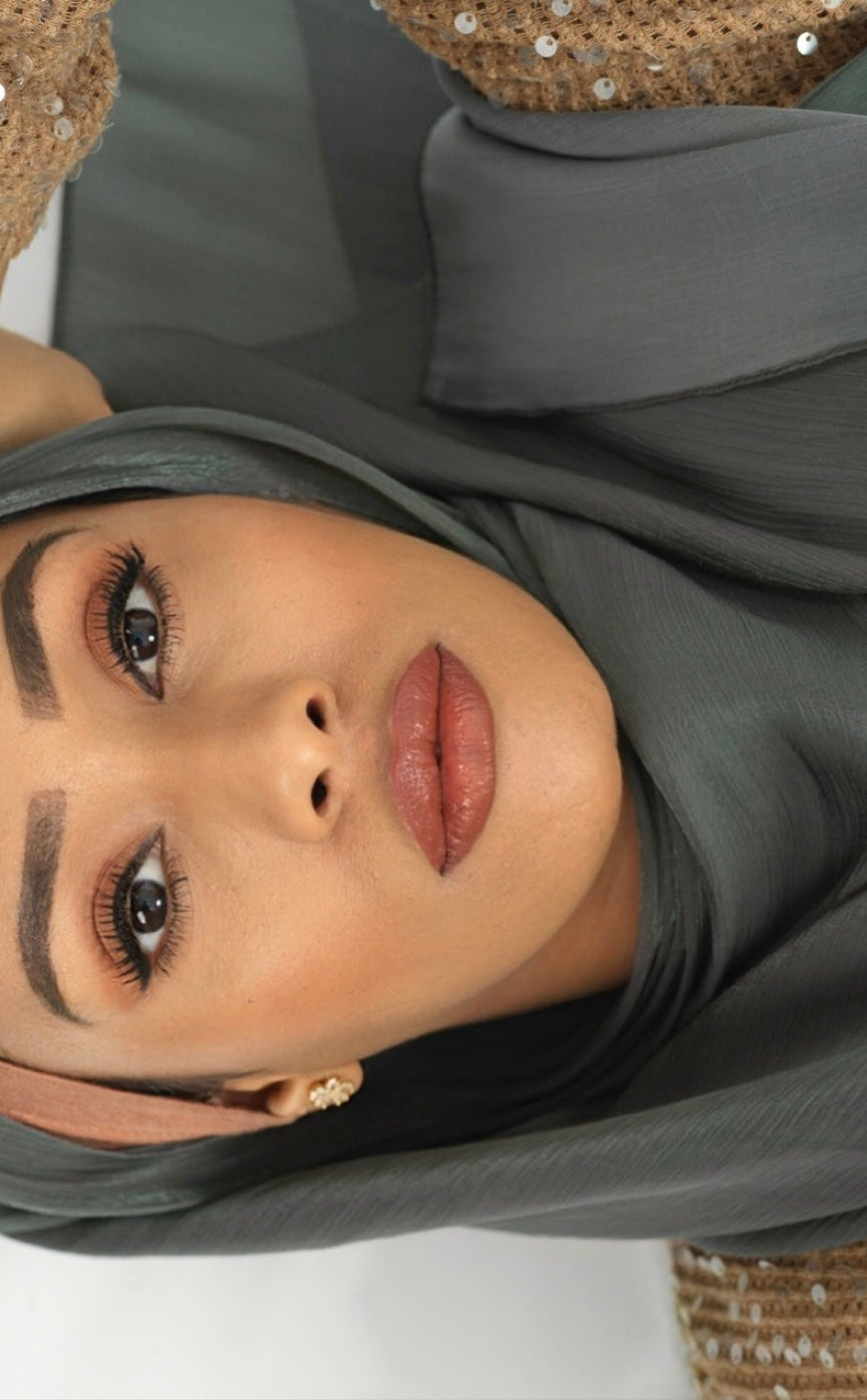 Stone Shimmering Silk Chiffon hijab Kabayare