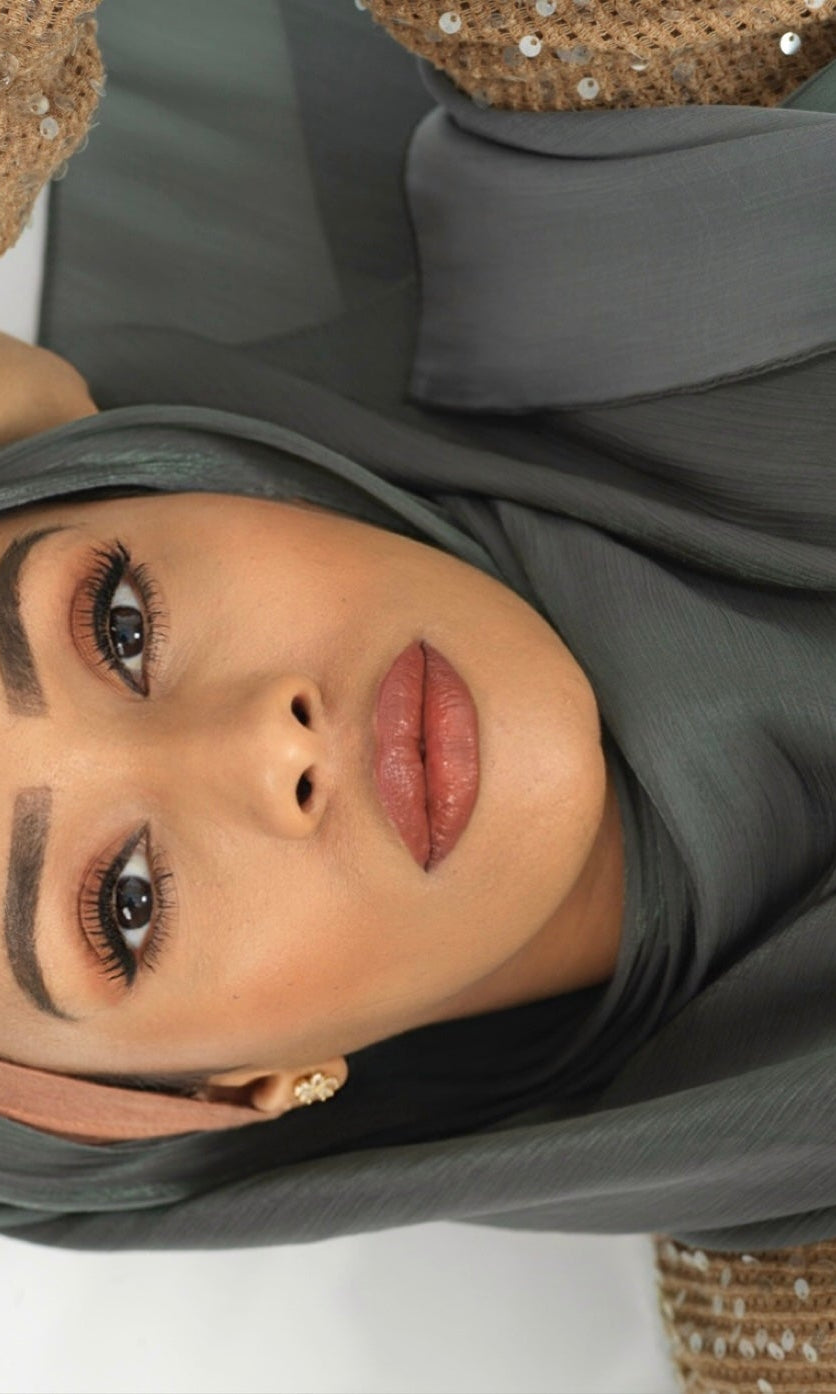 Stone Shimmering Silk Chiffon hijab Kabayare