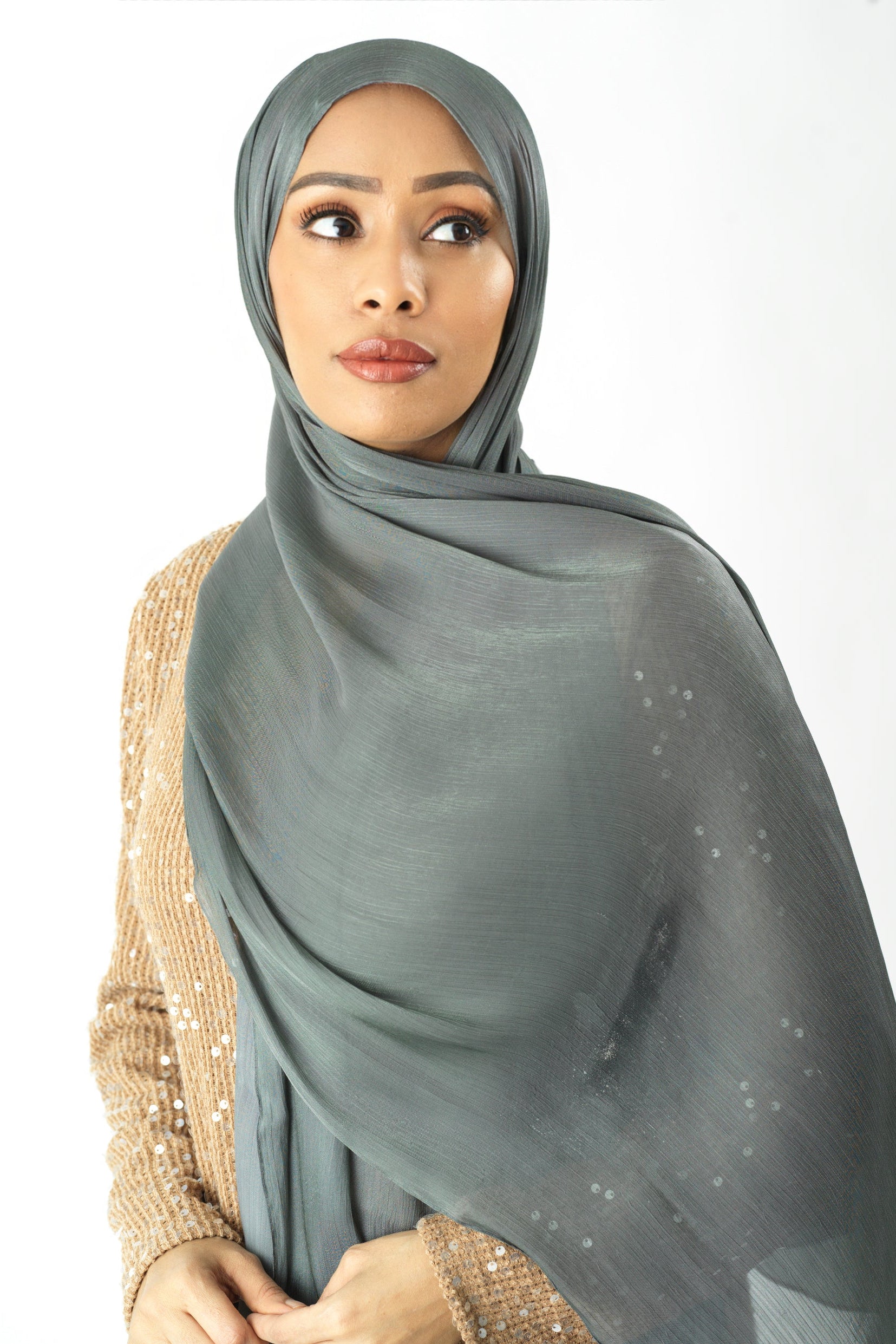 Stone Shimmering Silk Chiffon hijab Kabayare