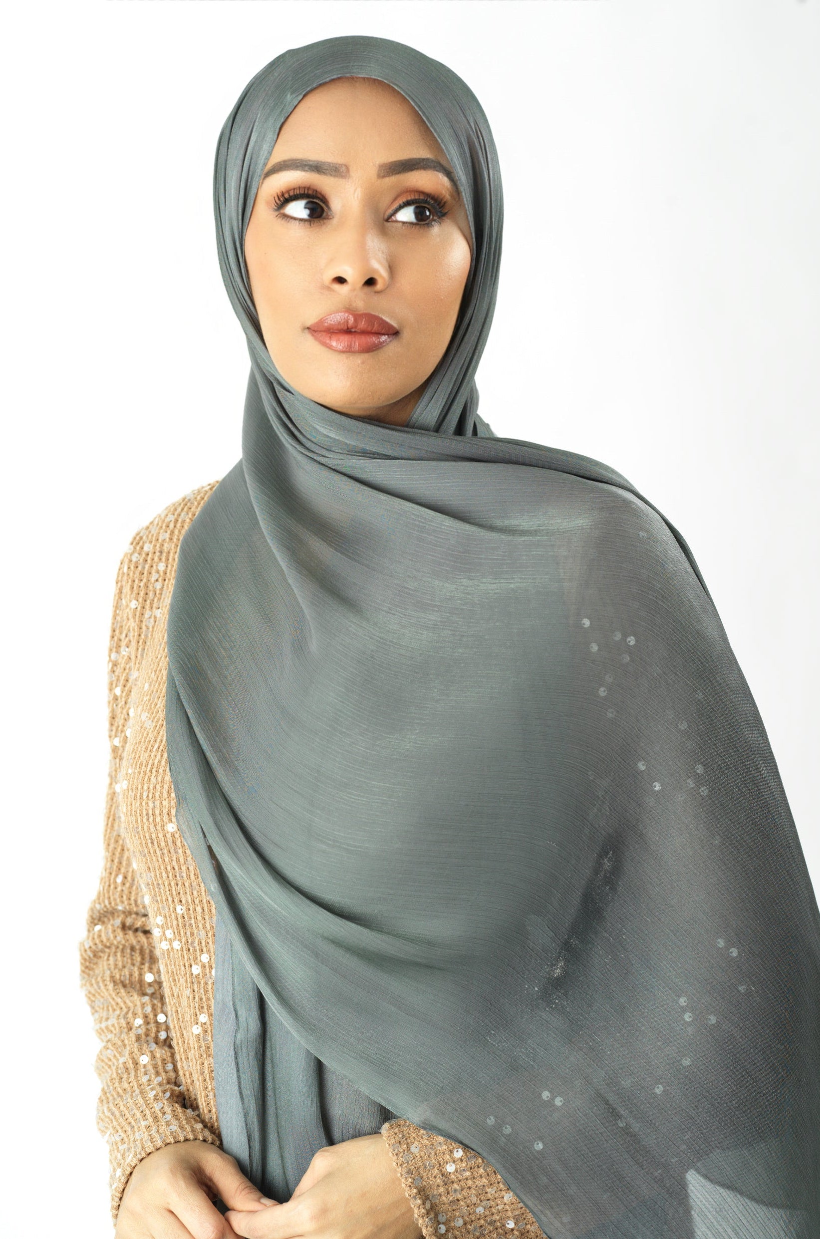 Stone Shimmering Silk Chiffon hijab Kabayare