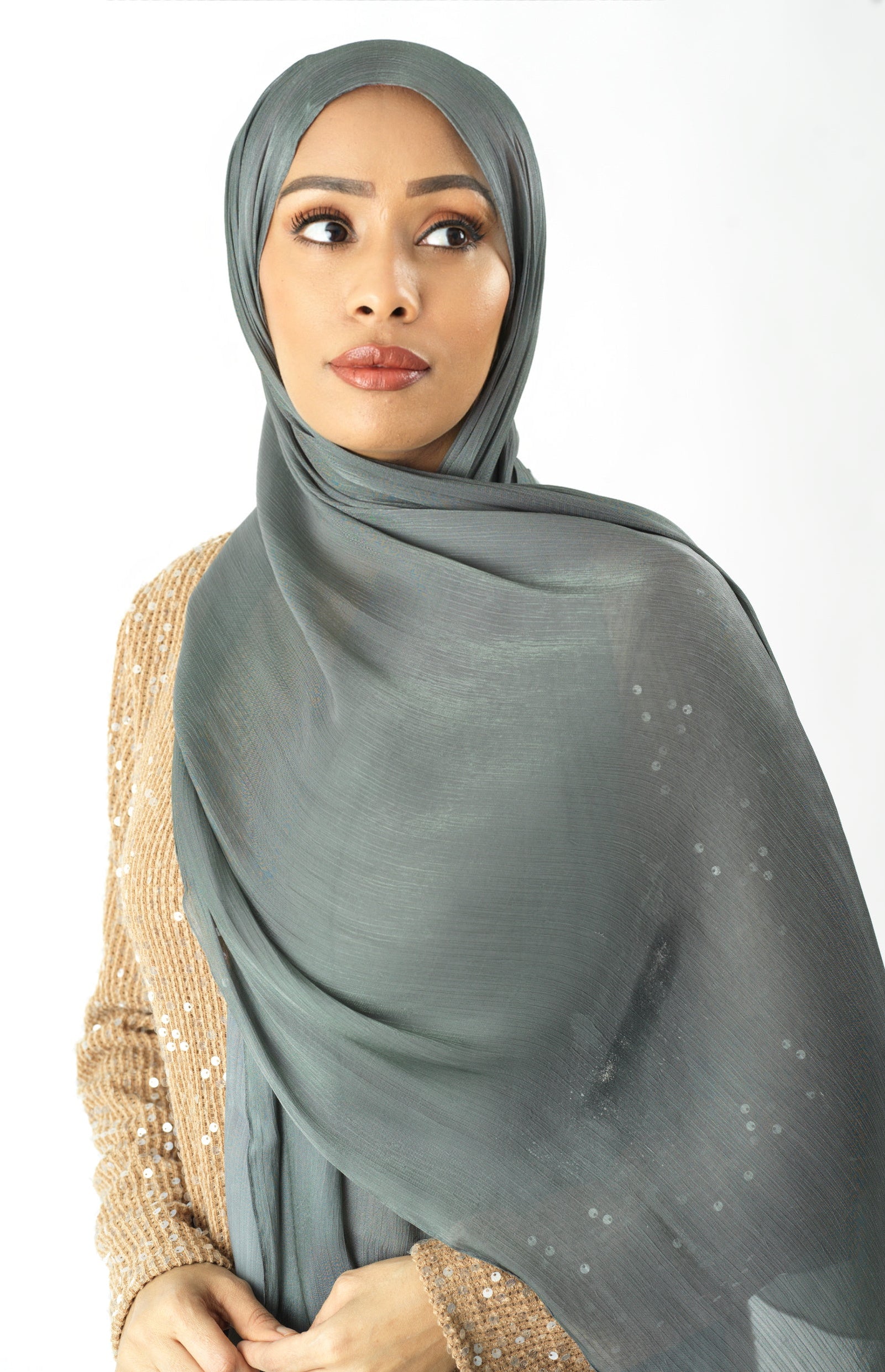 Stone Shimmering Silk Chiffon hijab Kabayare