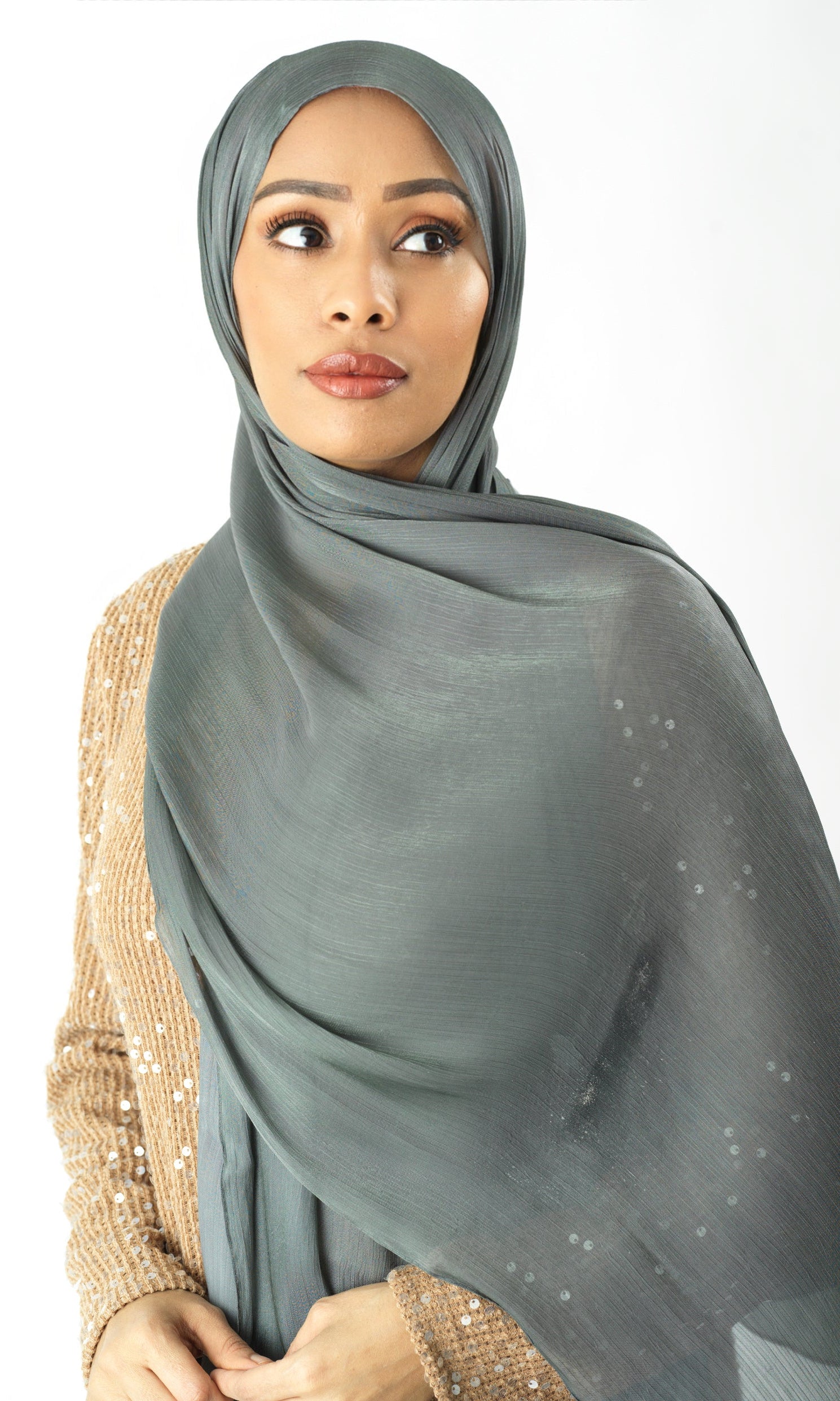 Stone Shimmering Silk Chiffon hijab Kabayare