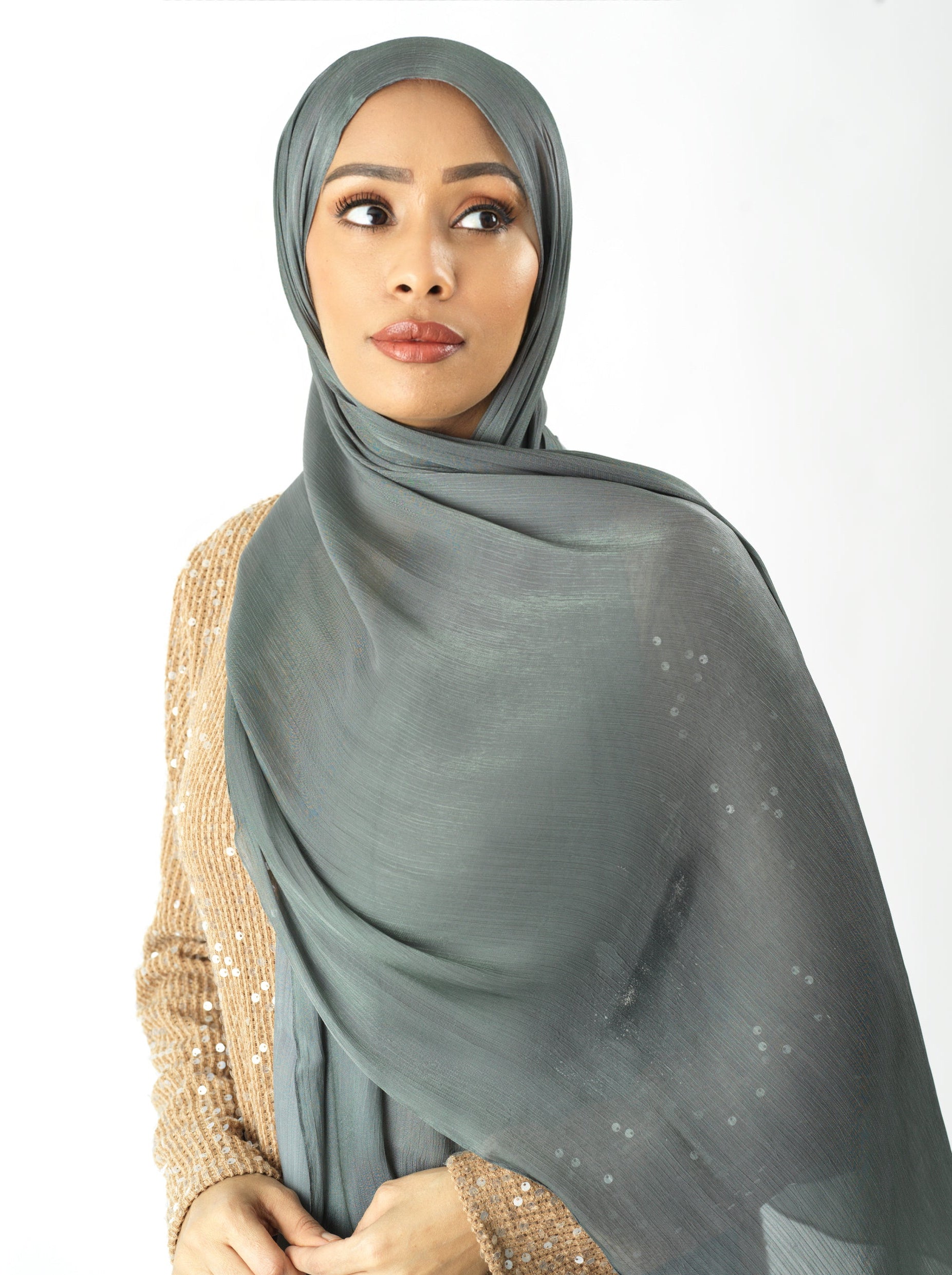 Stone Shimmering Silk Chiffon hijab Kabayare