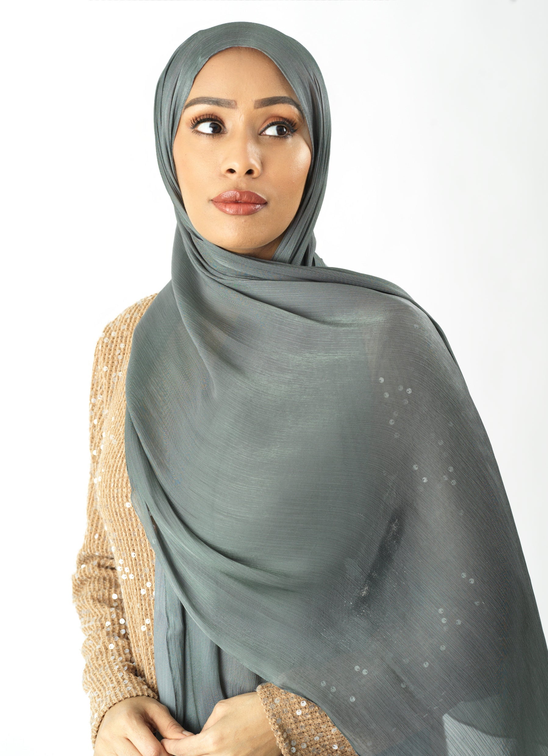 Stone Shimmering Silk Chiffon hijab Kabayare