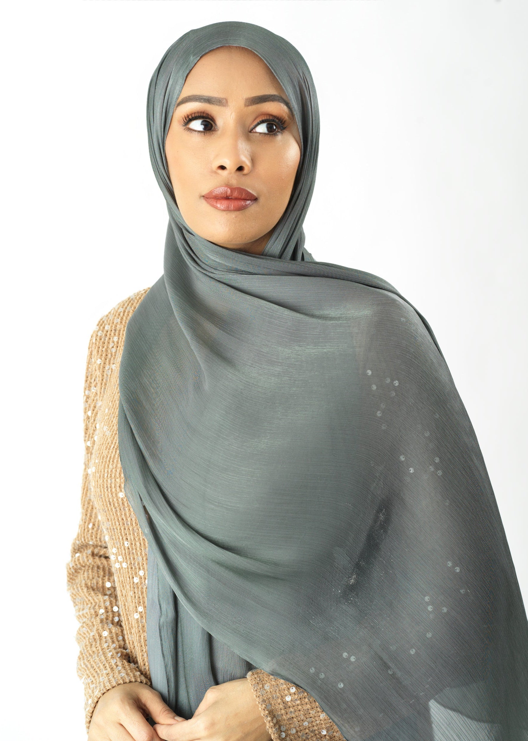 Stone Shimmering Silk Chiffon hijab Kabayare