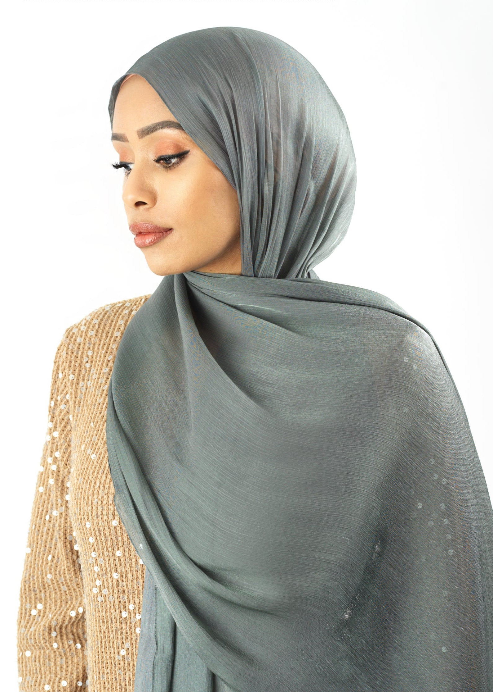 Stone Shimmering Silk Chiffon hijab Kabayare