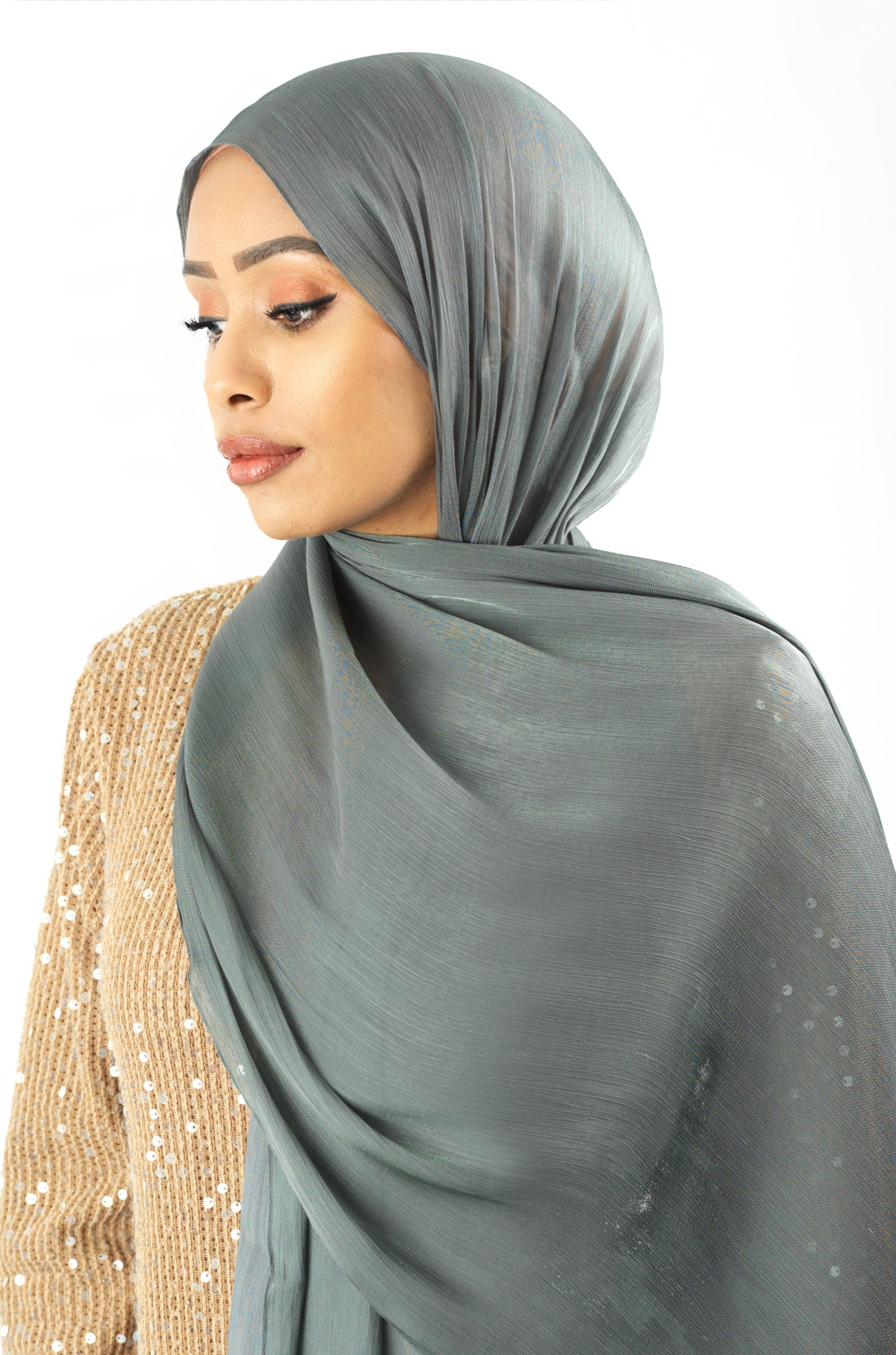 Stone Shimmering Silk Chiffon hijab Kabayare