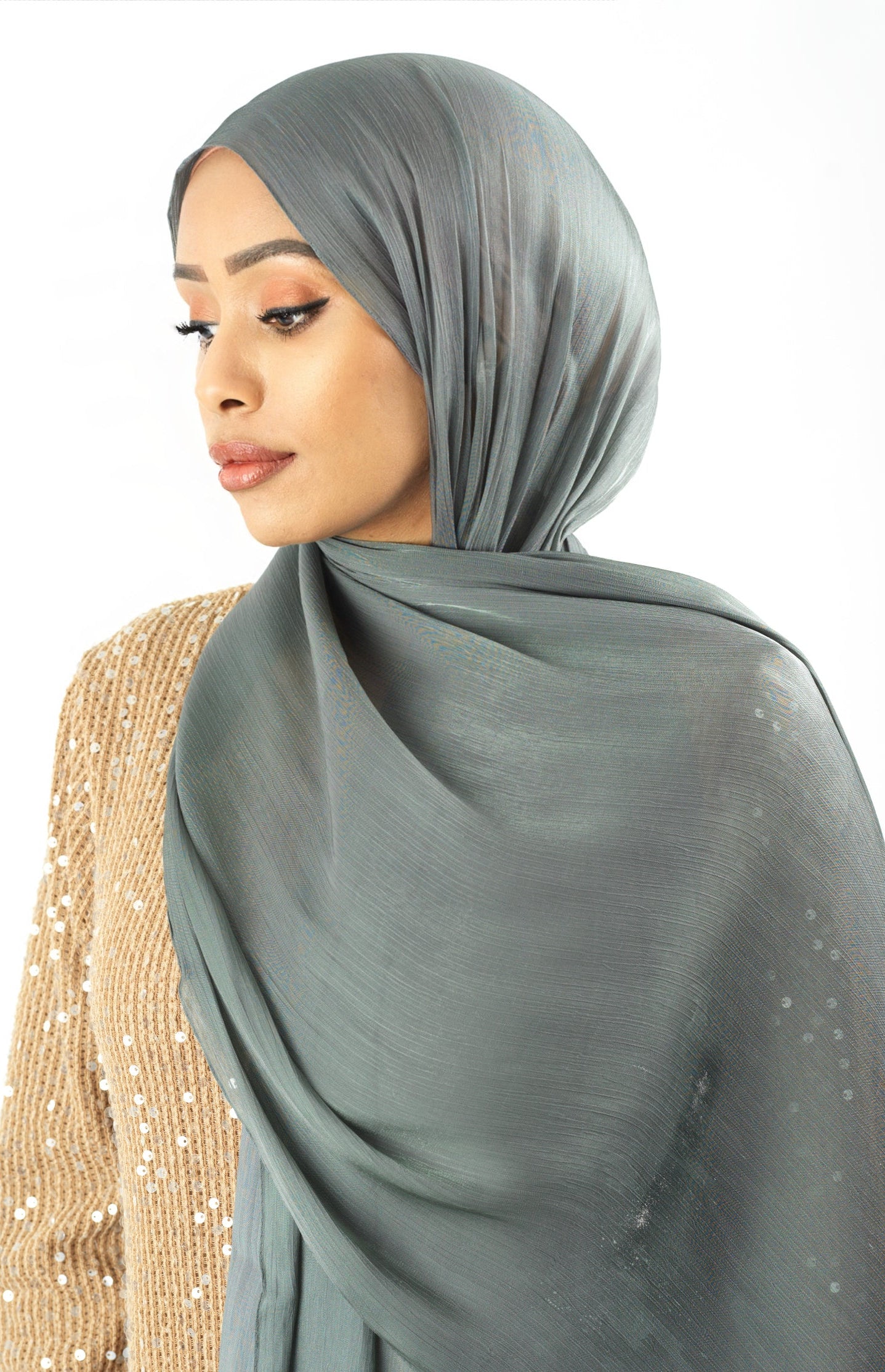 Stone Shimmering Silk Chiffon hijab Kabayare