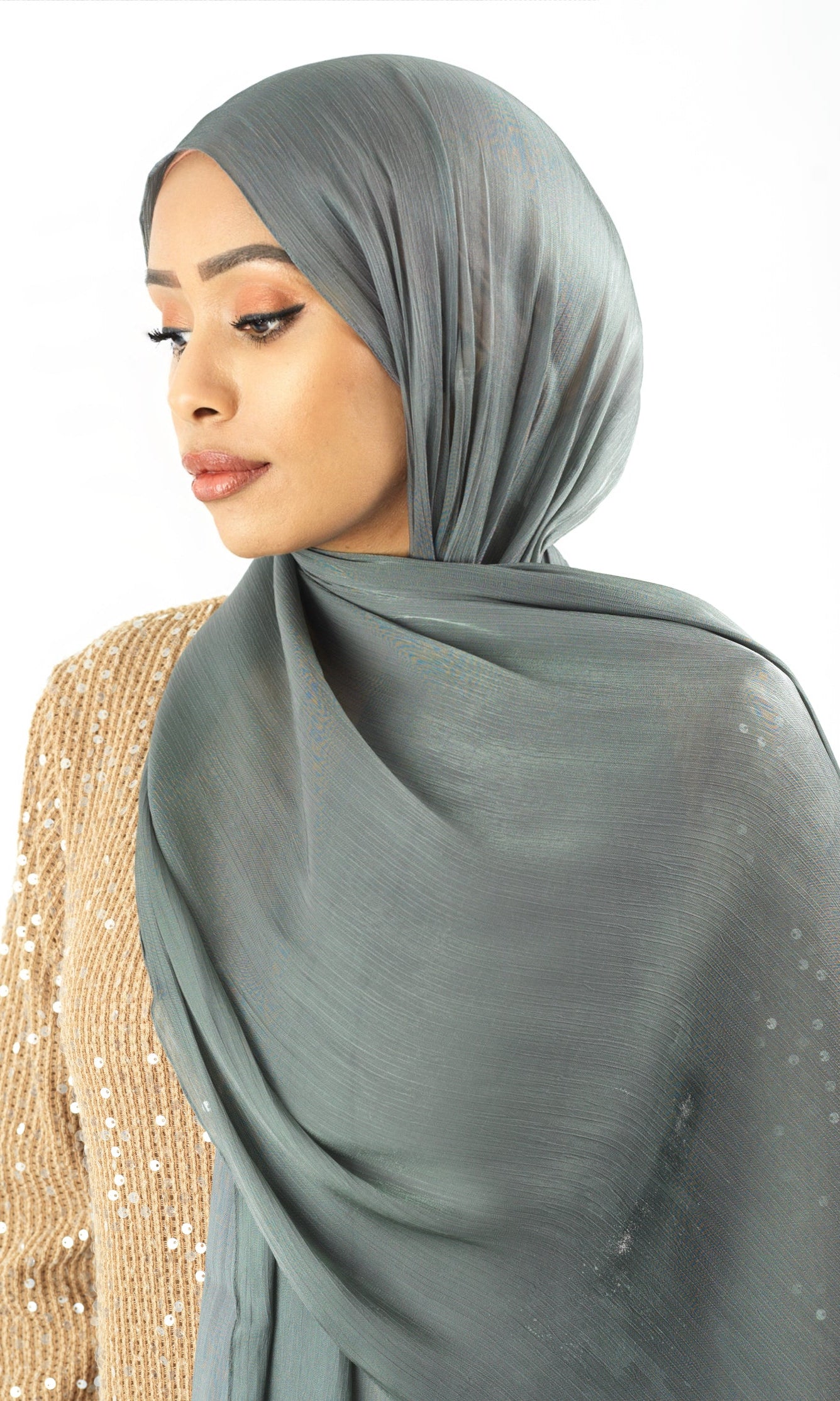 Stone Shimmering Silk Chiffon hijab Kabayare