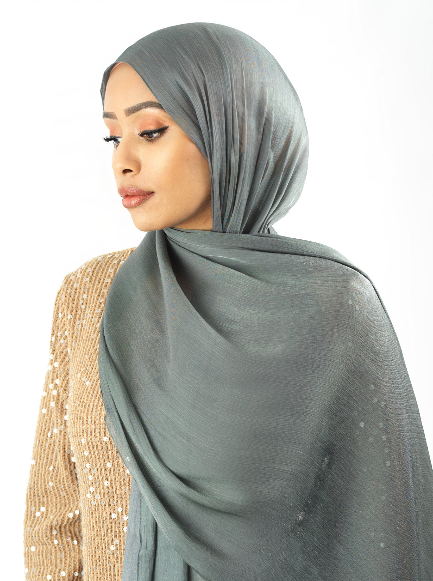 Stone Shimmering Silk Chiffon hijab Kabayare