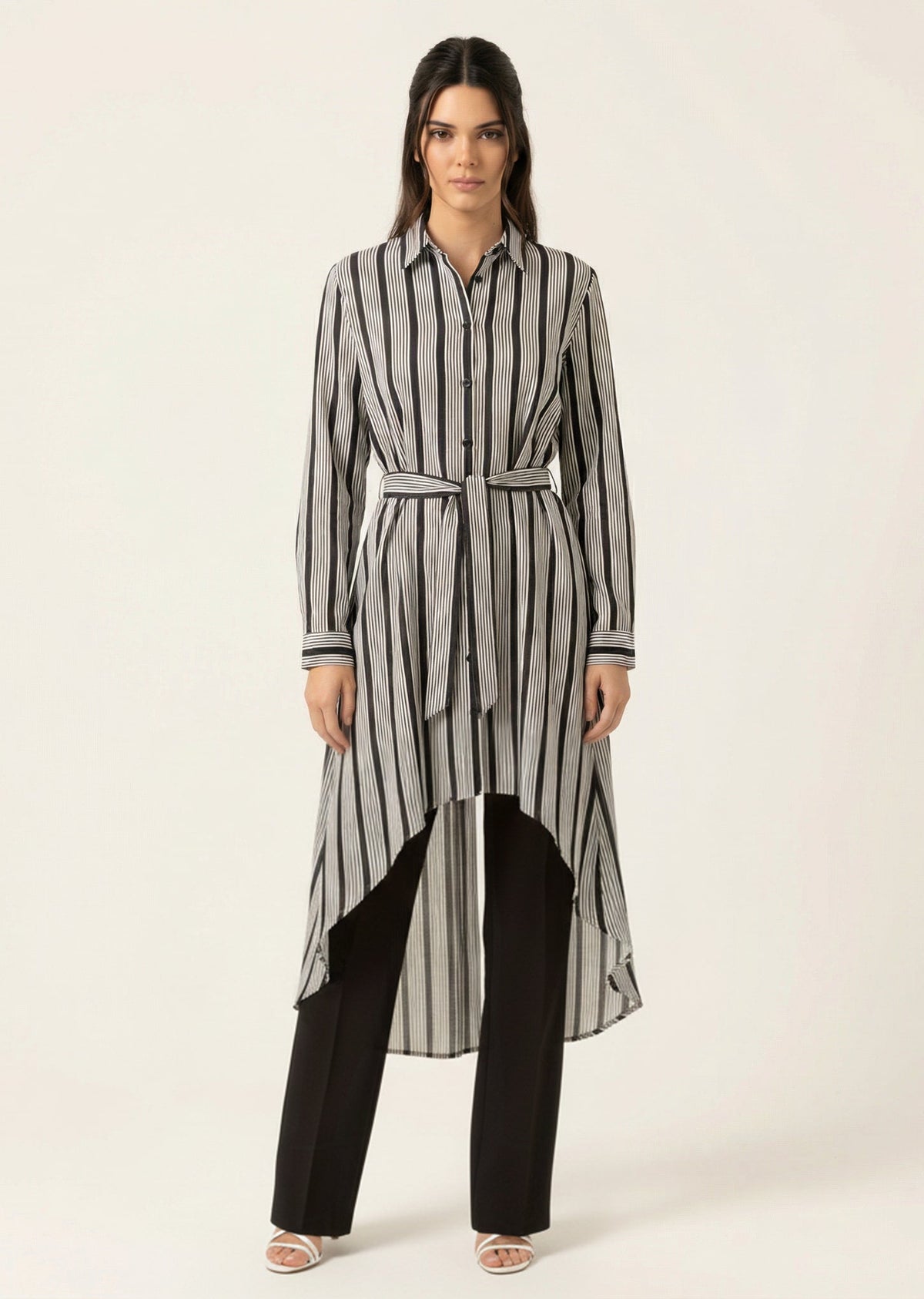 Stripe linen Button Down Hi-Low Top Kabayare
