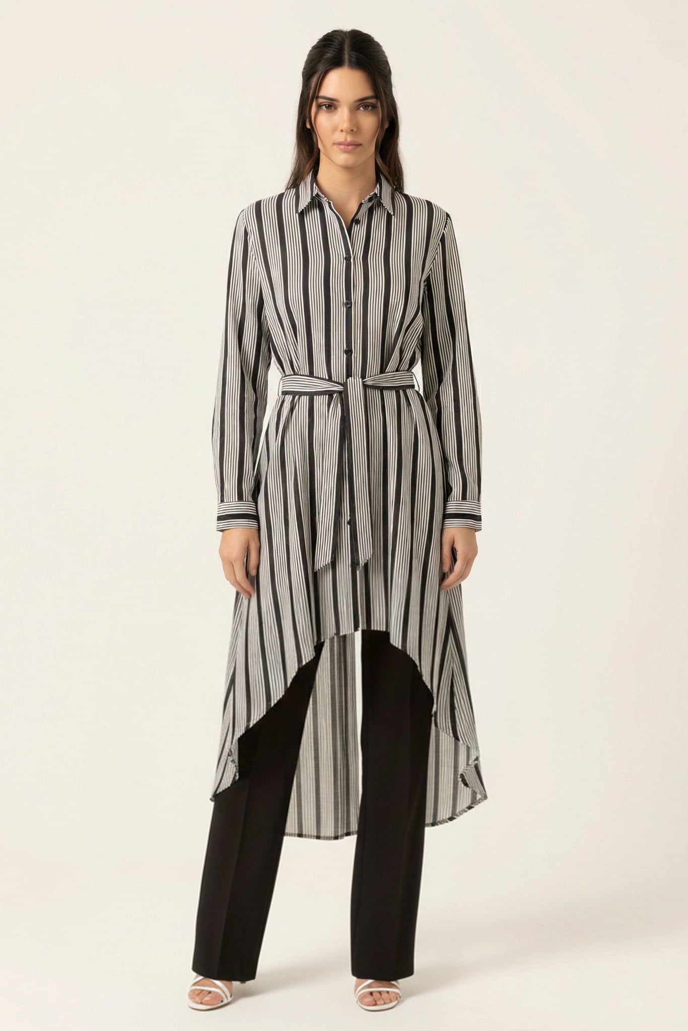 Stripe linen Button Down Hi-Low Top Kabayare