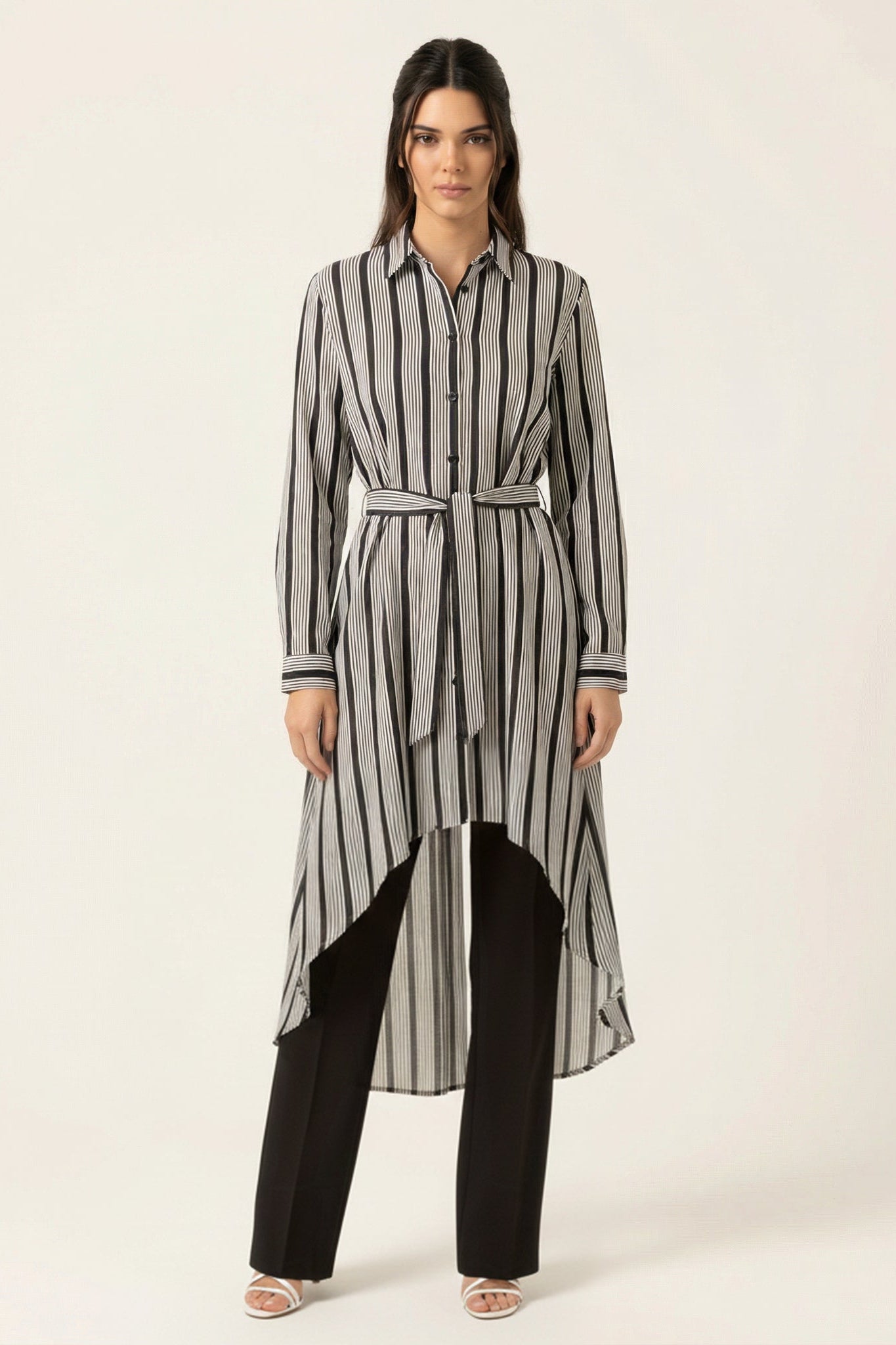 Stripe linen Button Down Hi-Low Top Kabayare