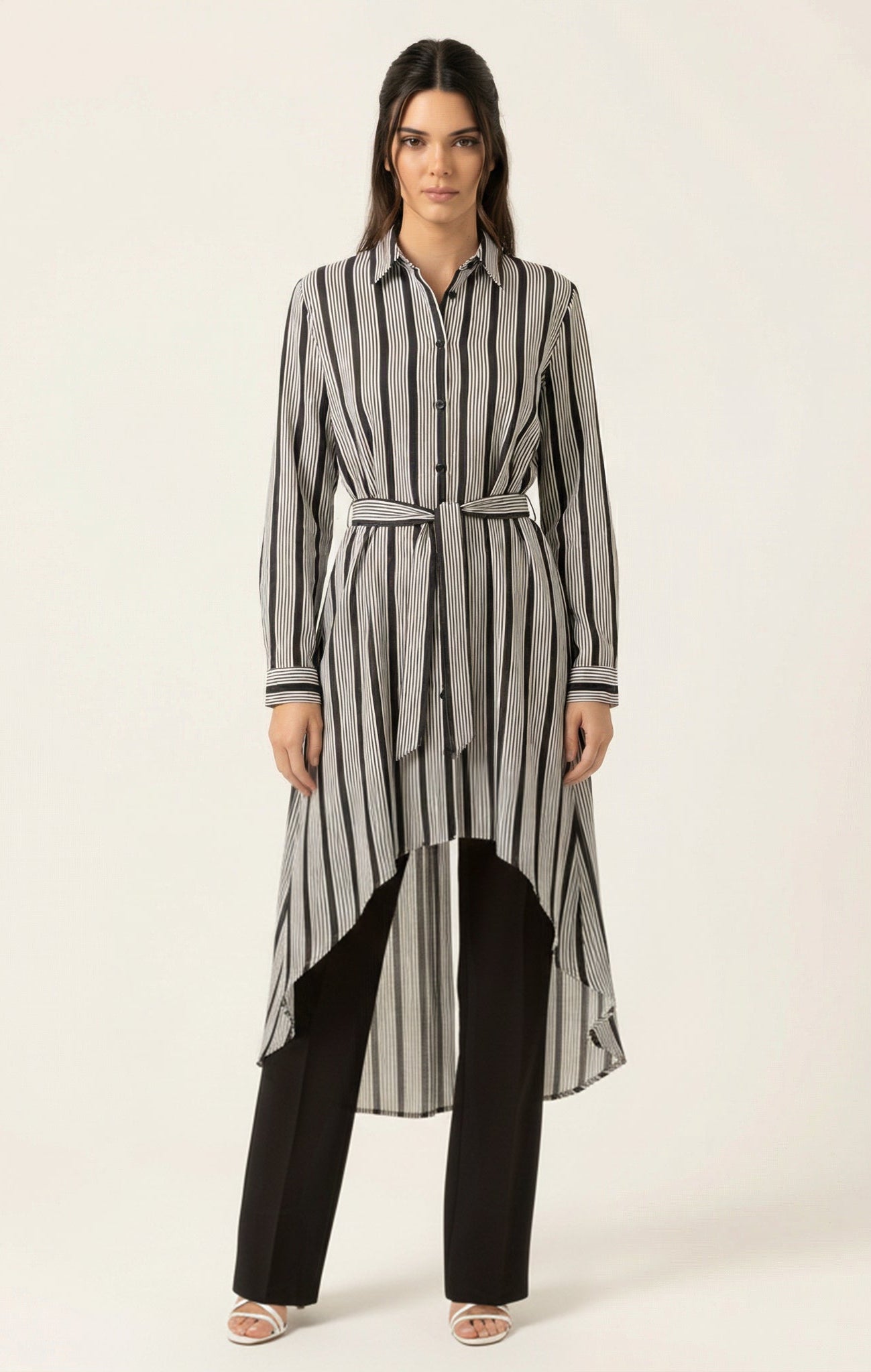 Stripe linen Button Down Hi-Low Top Kabayare