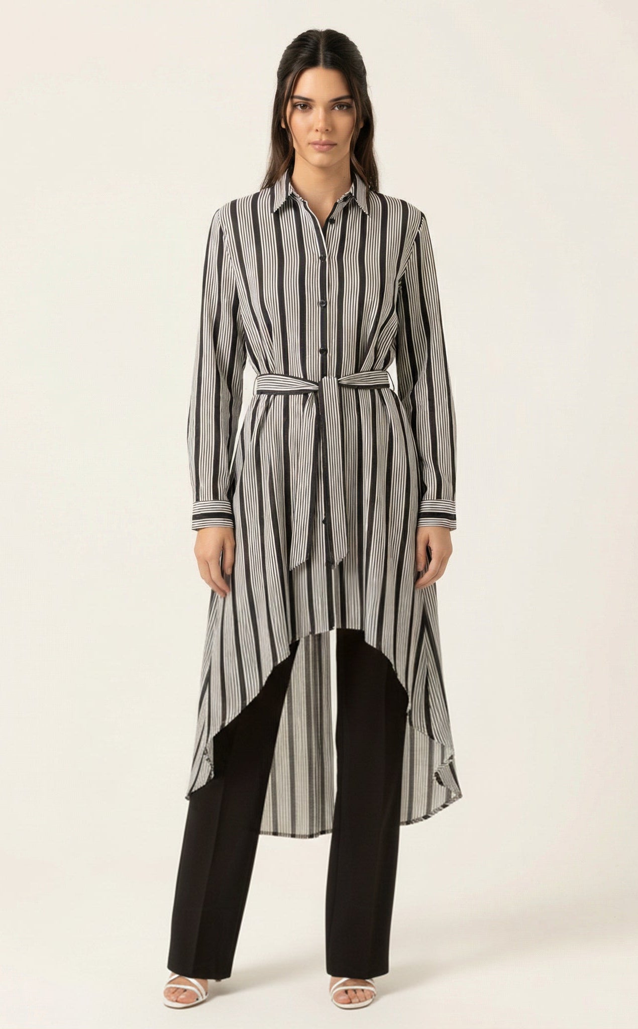 Stripe linen Button Down Hi-Low Top Kabayare