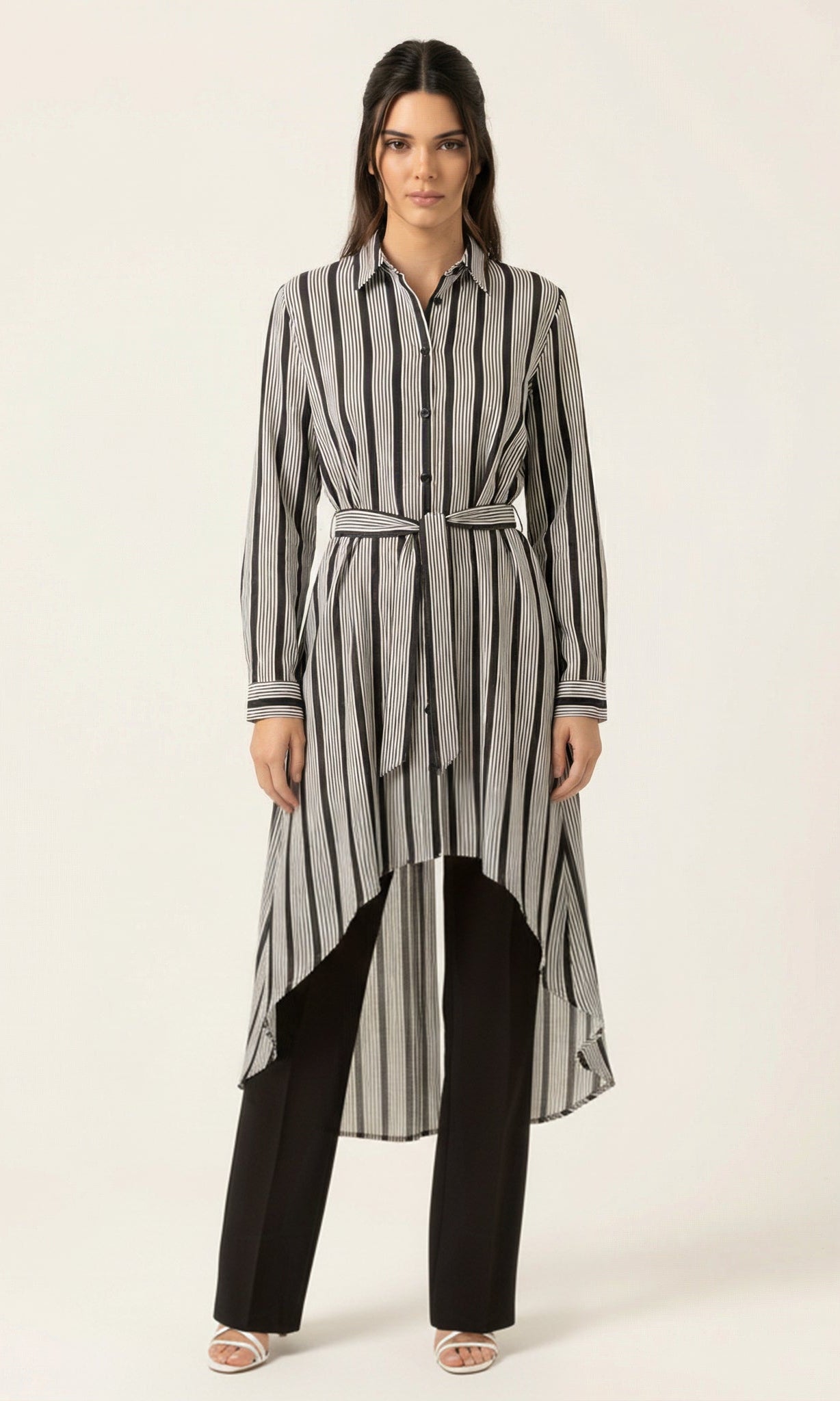 Stripe linen Button Down Hi-Low Top Kabayare