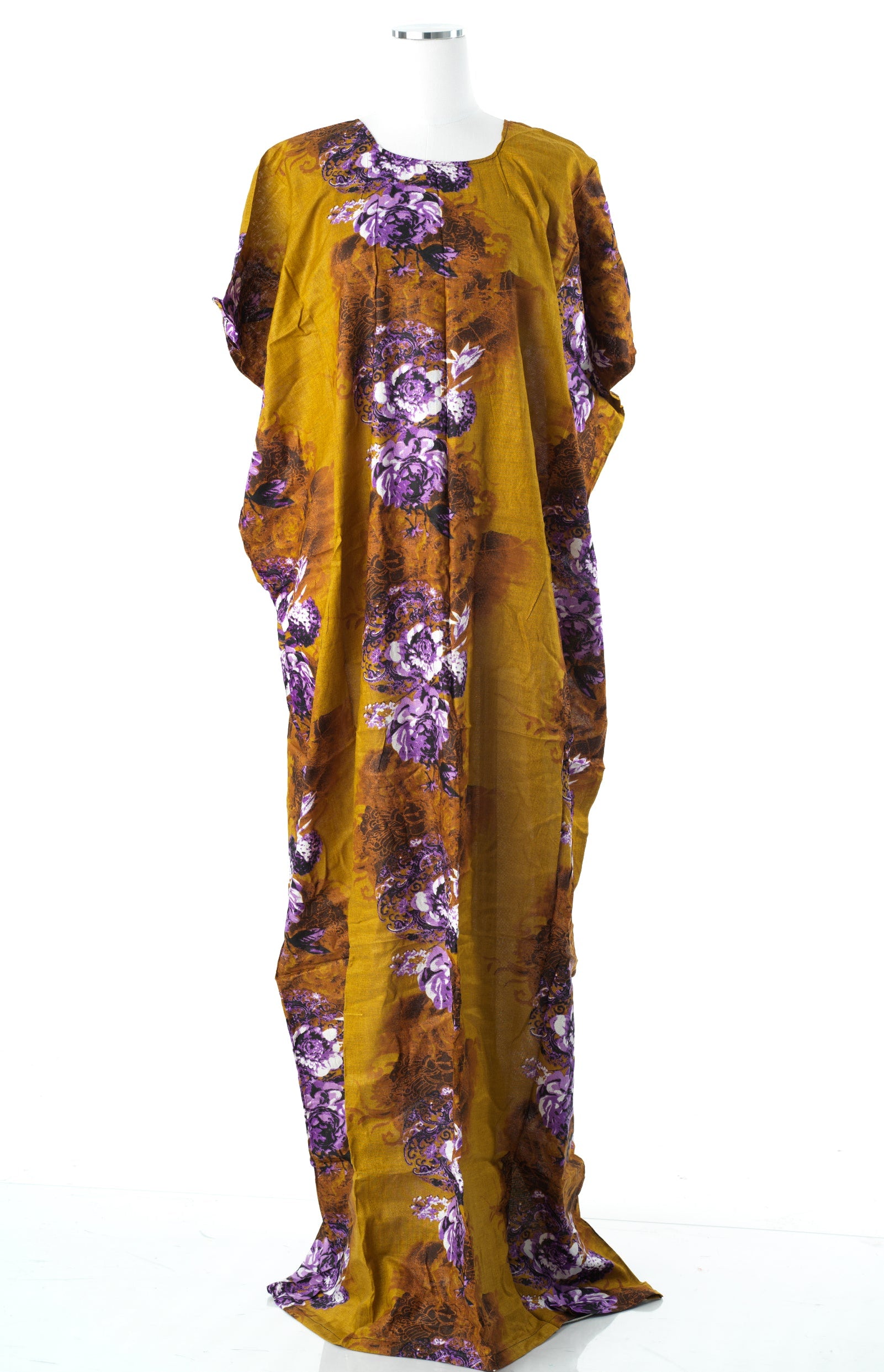 Tan purple floral print bati dress Kabayare