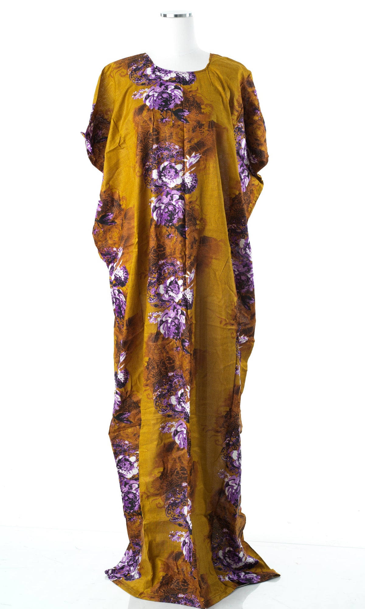 Tan purple floral print bati dress Kabayare