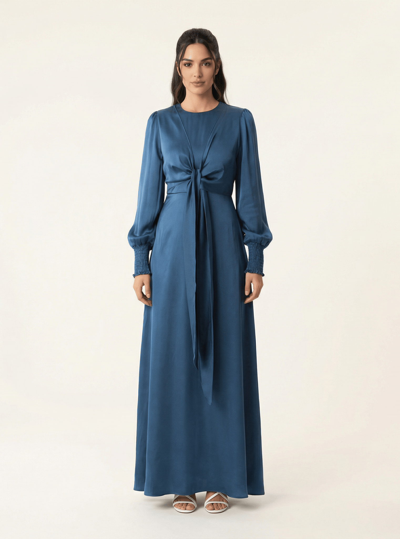 Teal luxurious satin modest maxi dress Kabayare