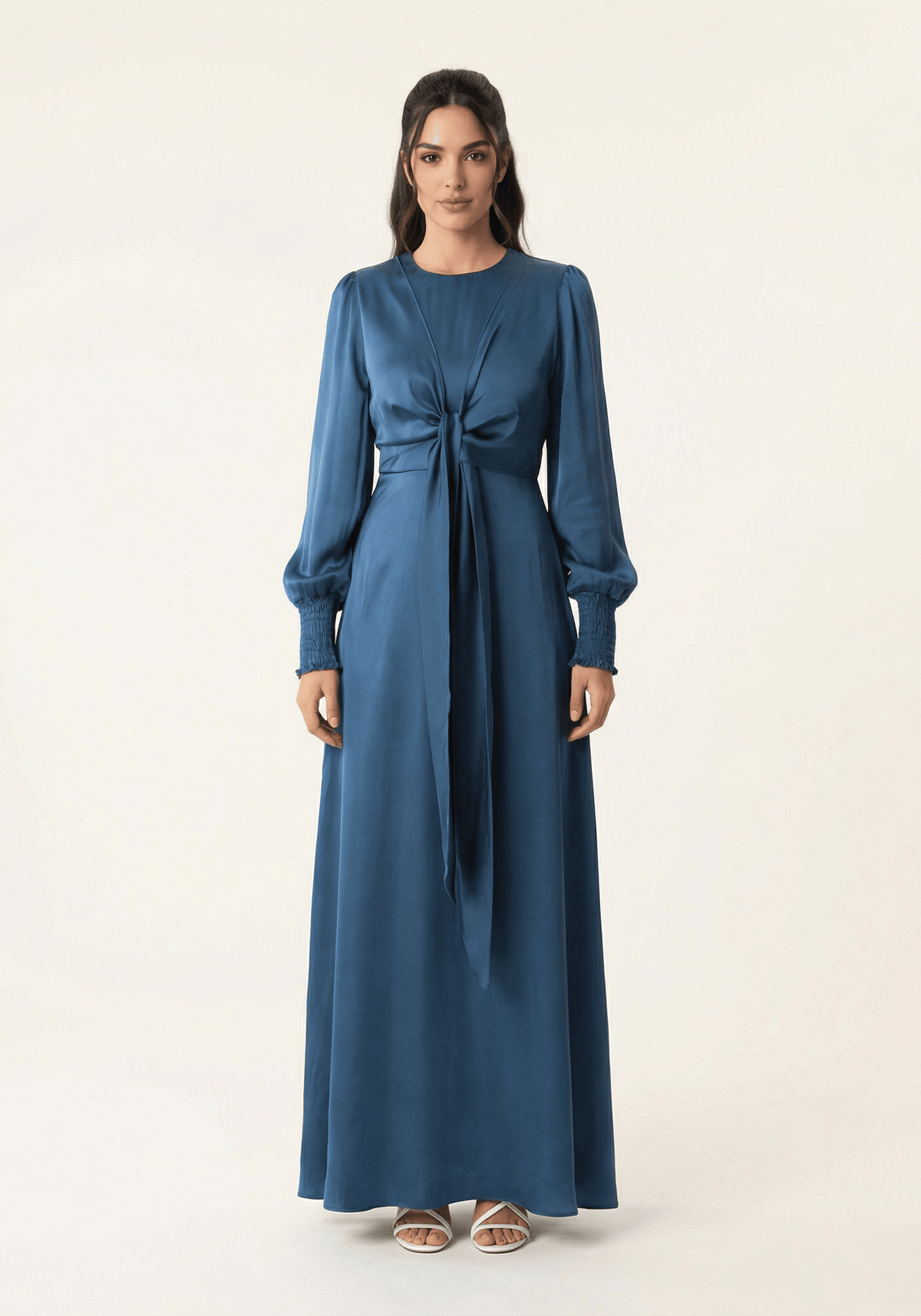 Teal luxurious satin modest maxi dress Kabayare