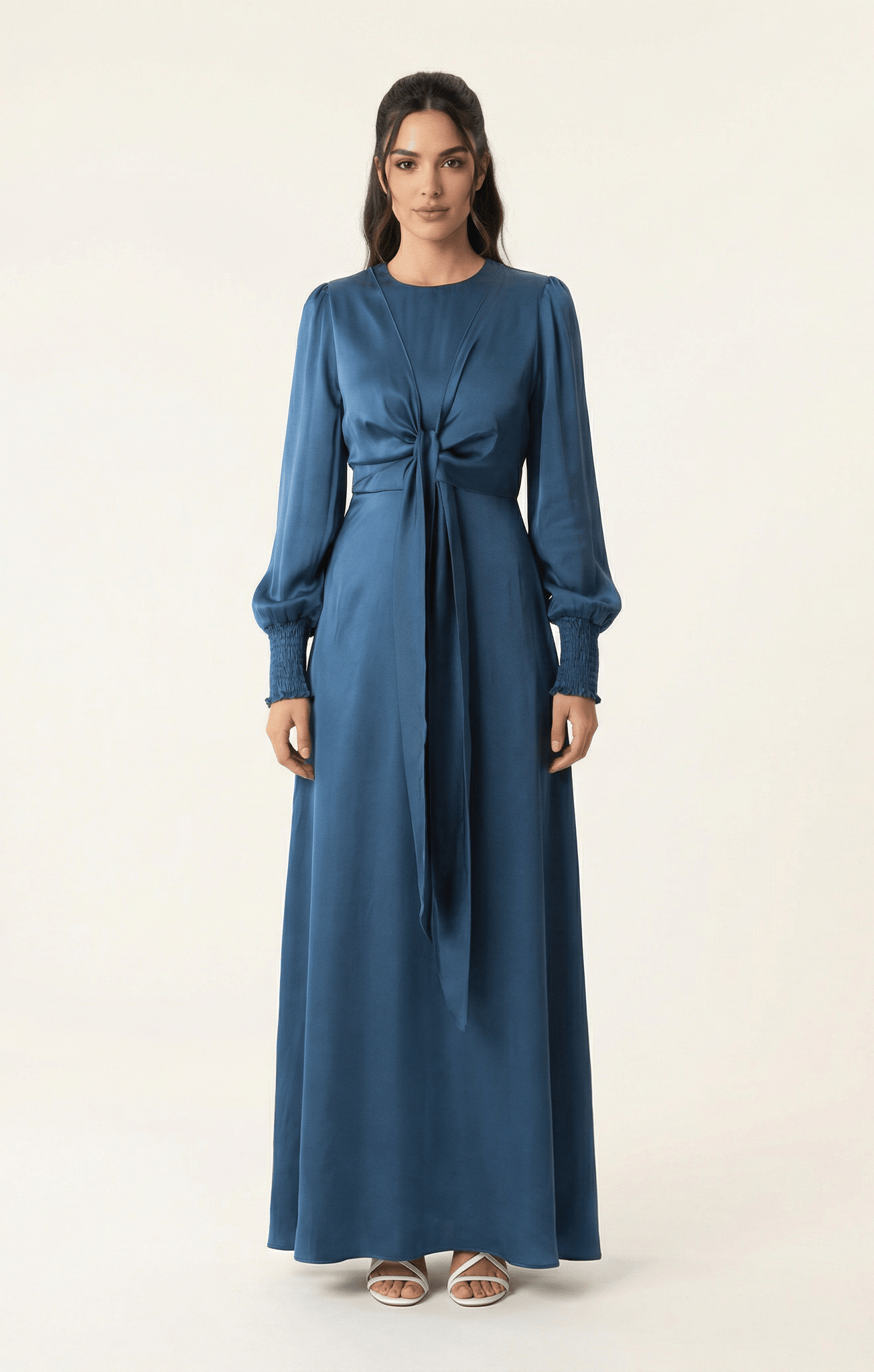 Teal luxurious satin modest maxi dress Kabayare