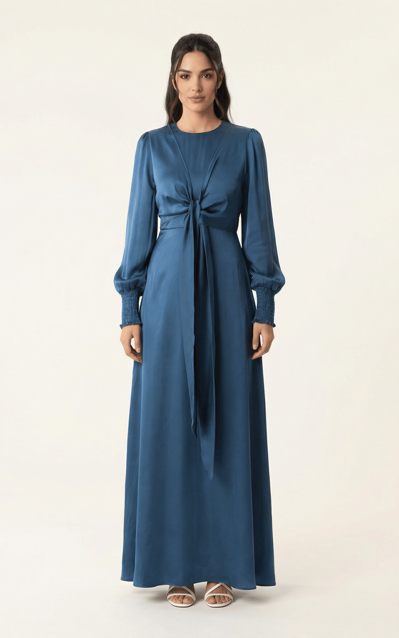 Teal luxurious satin modest maxi dress Kabayare