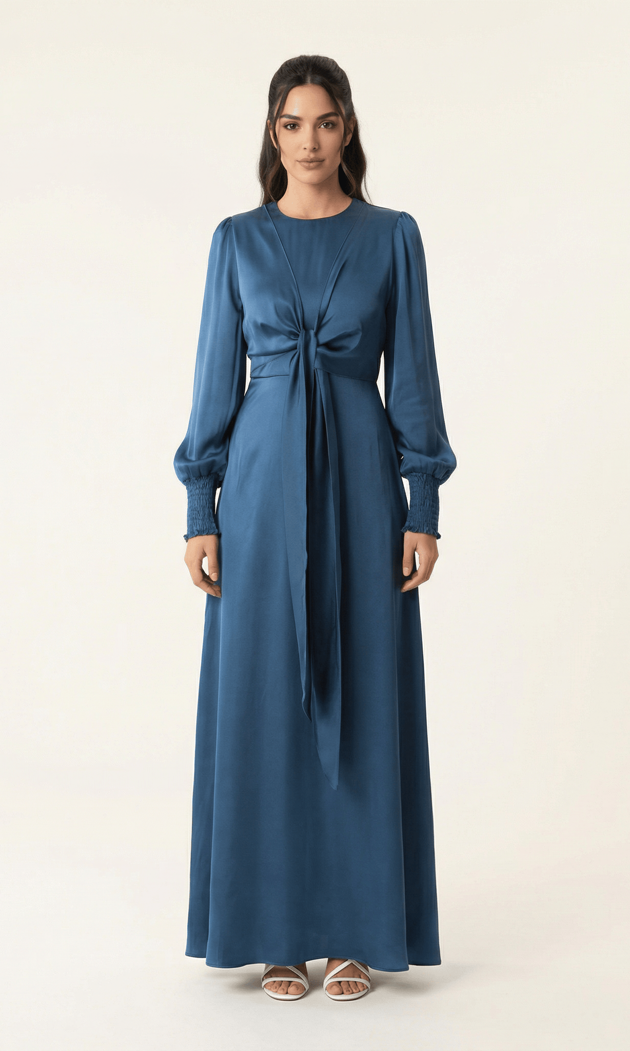 Teal luxurious satin modest maxi dress Kabayare