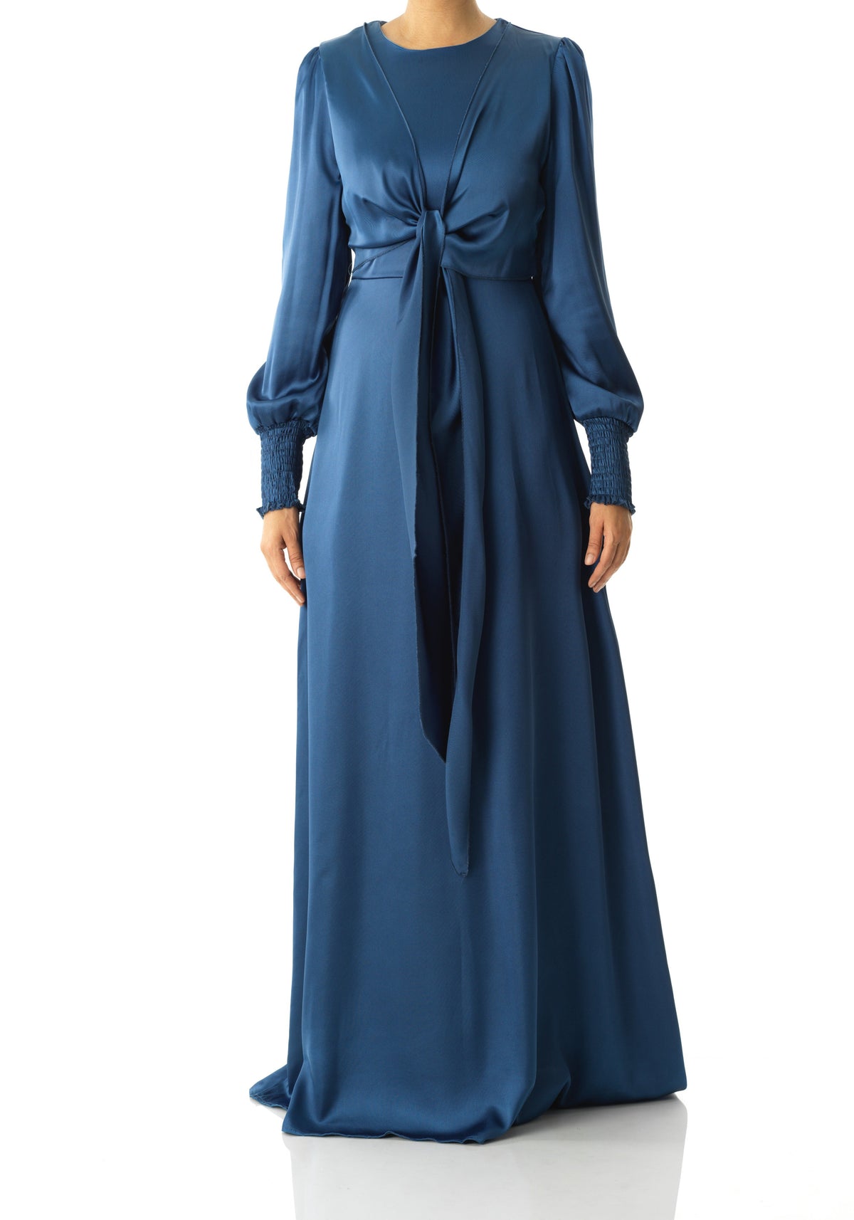 Teal luxurious satin modest maxi dress Kabayare