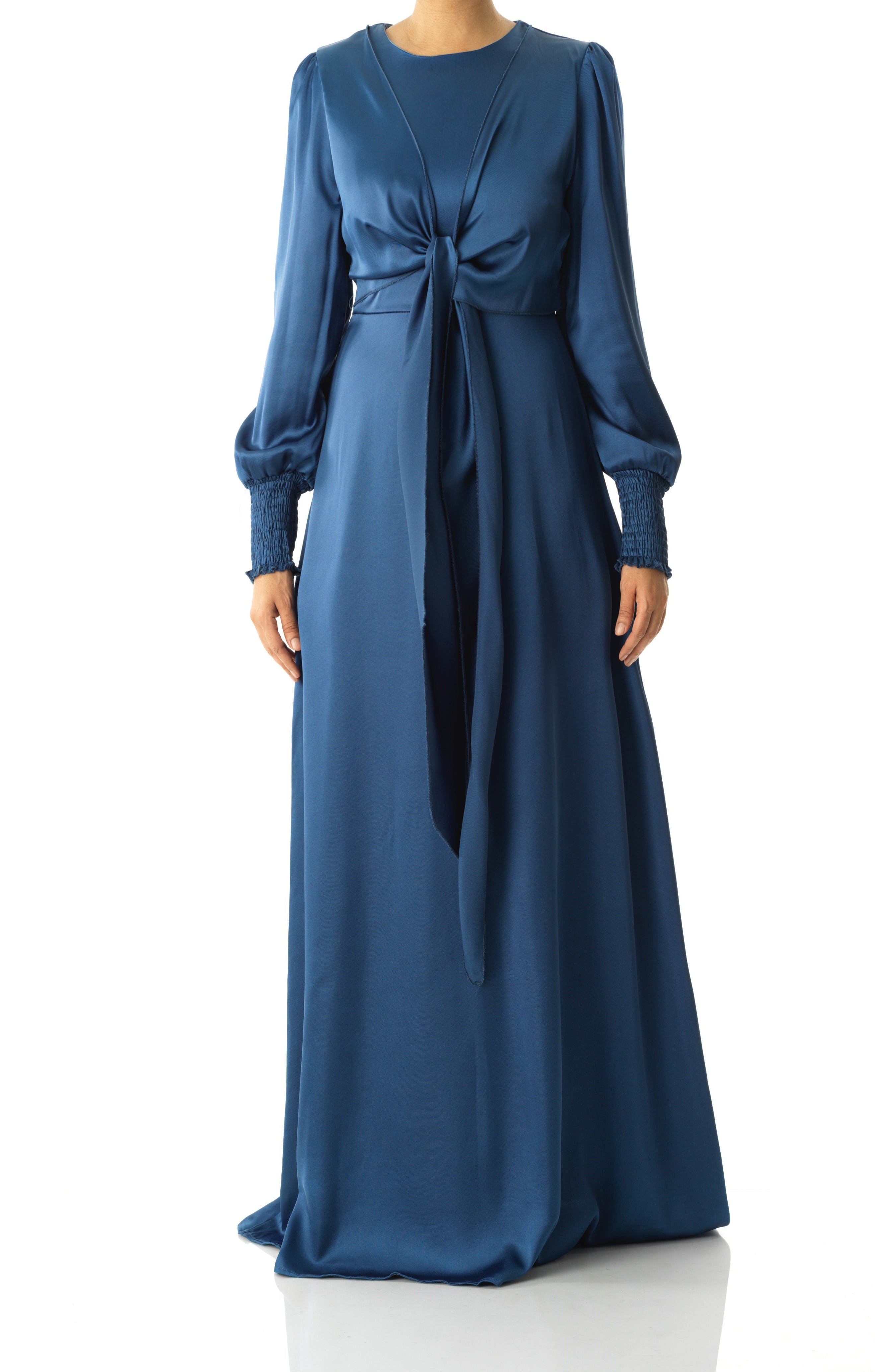 Teal luxurious satin modest maxi dress Kabayare