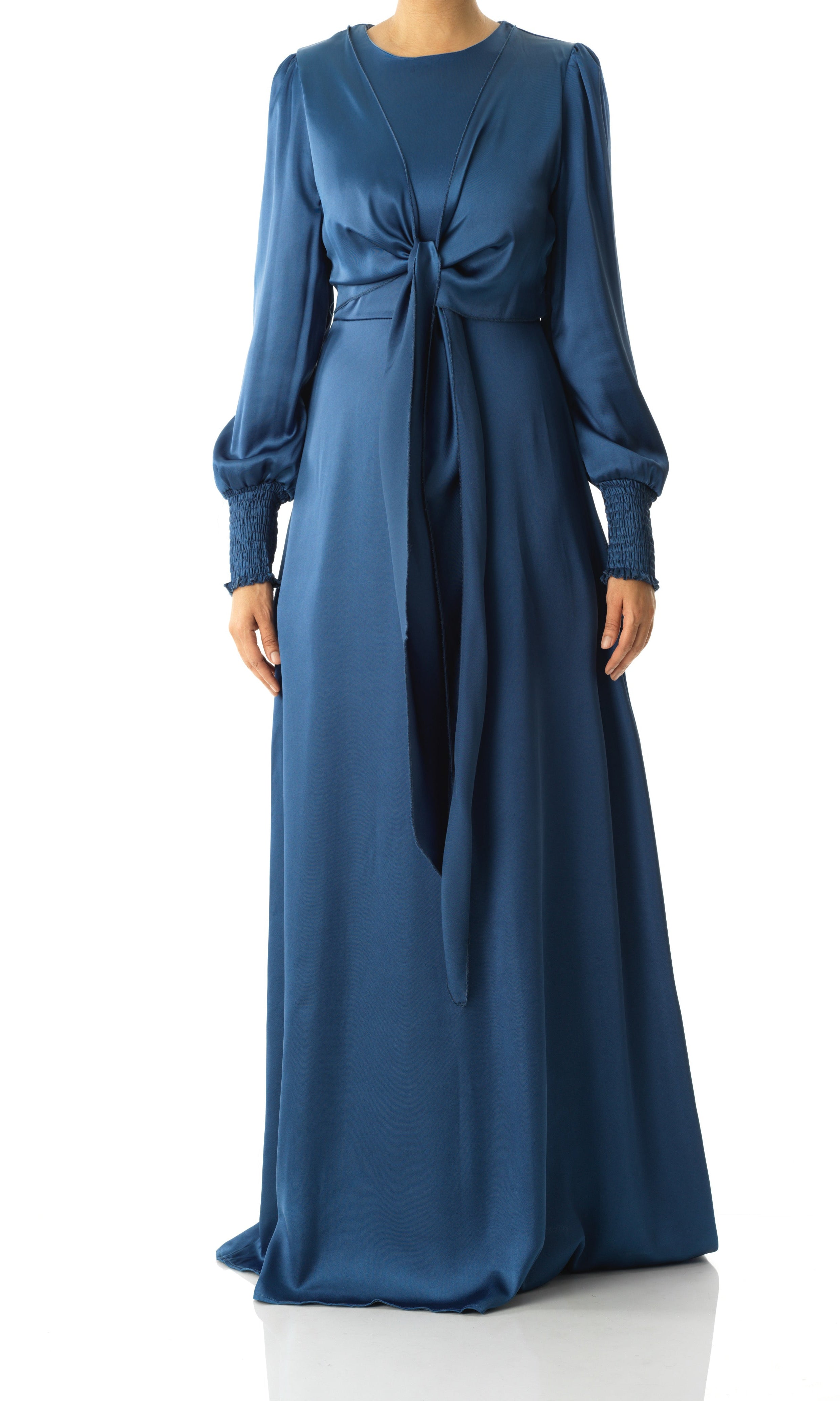 Teal luxurious satin modest maxi dress Kabayare