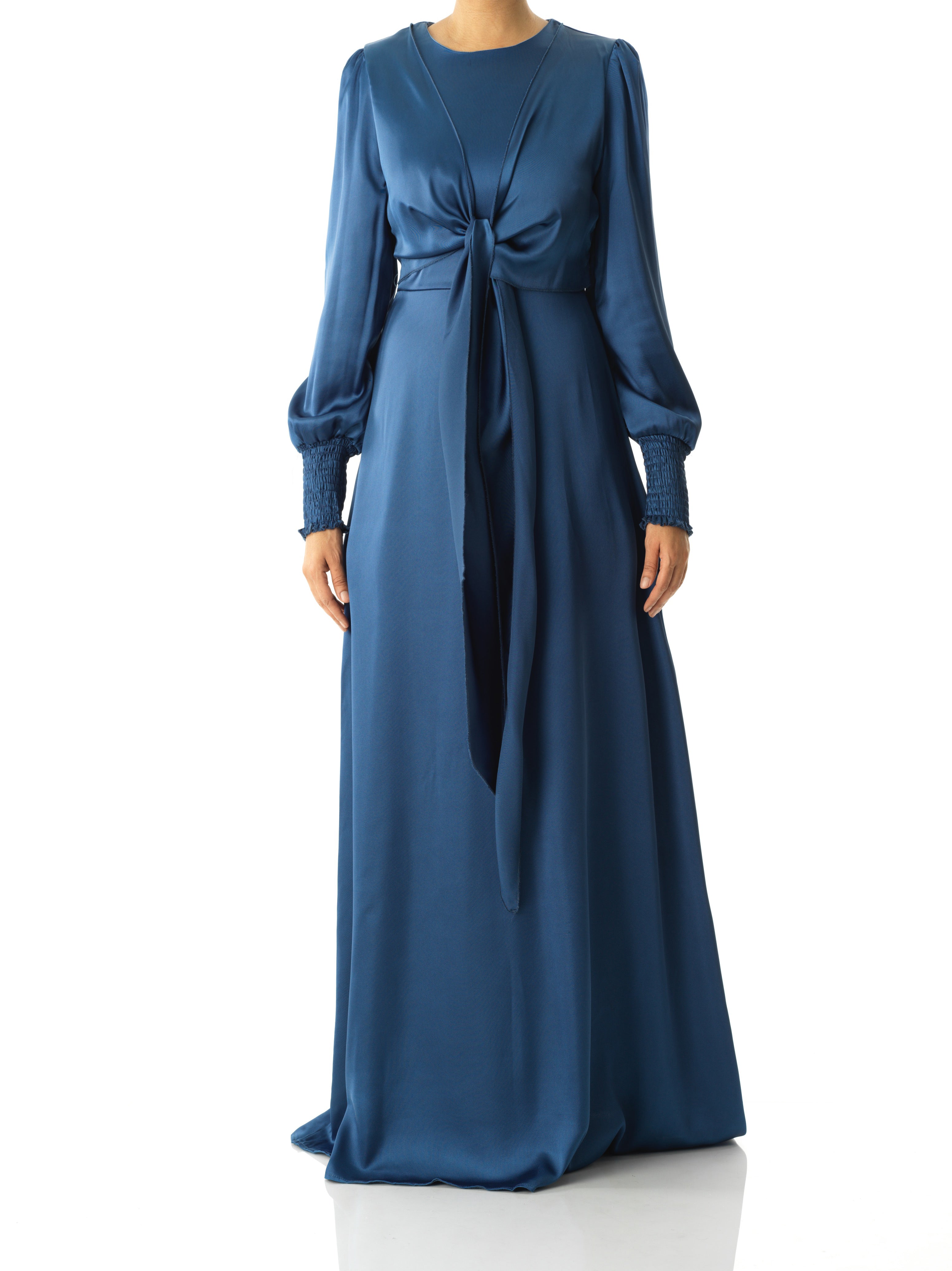 Teal luxurious satin modest maxi dress Kabayare