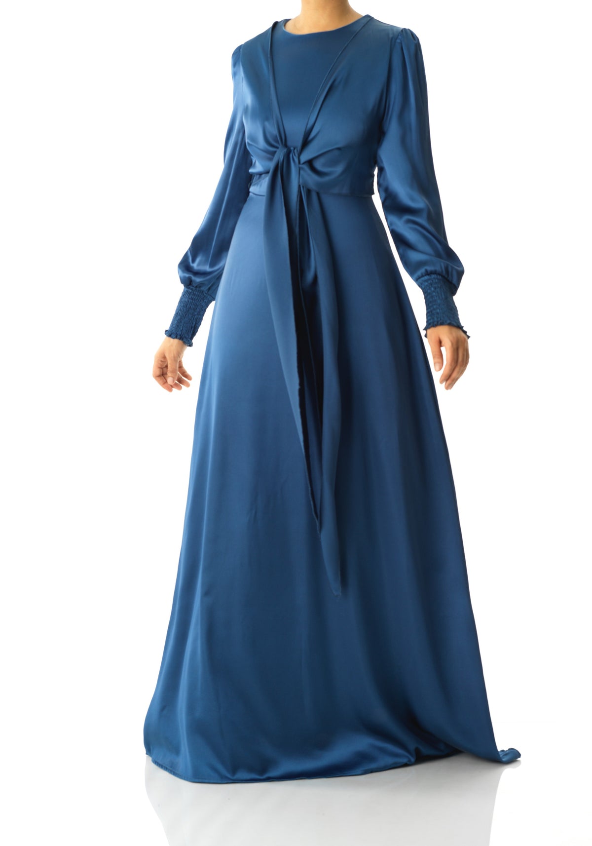 Teal luxurious satin modest maxi dress Kabayare