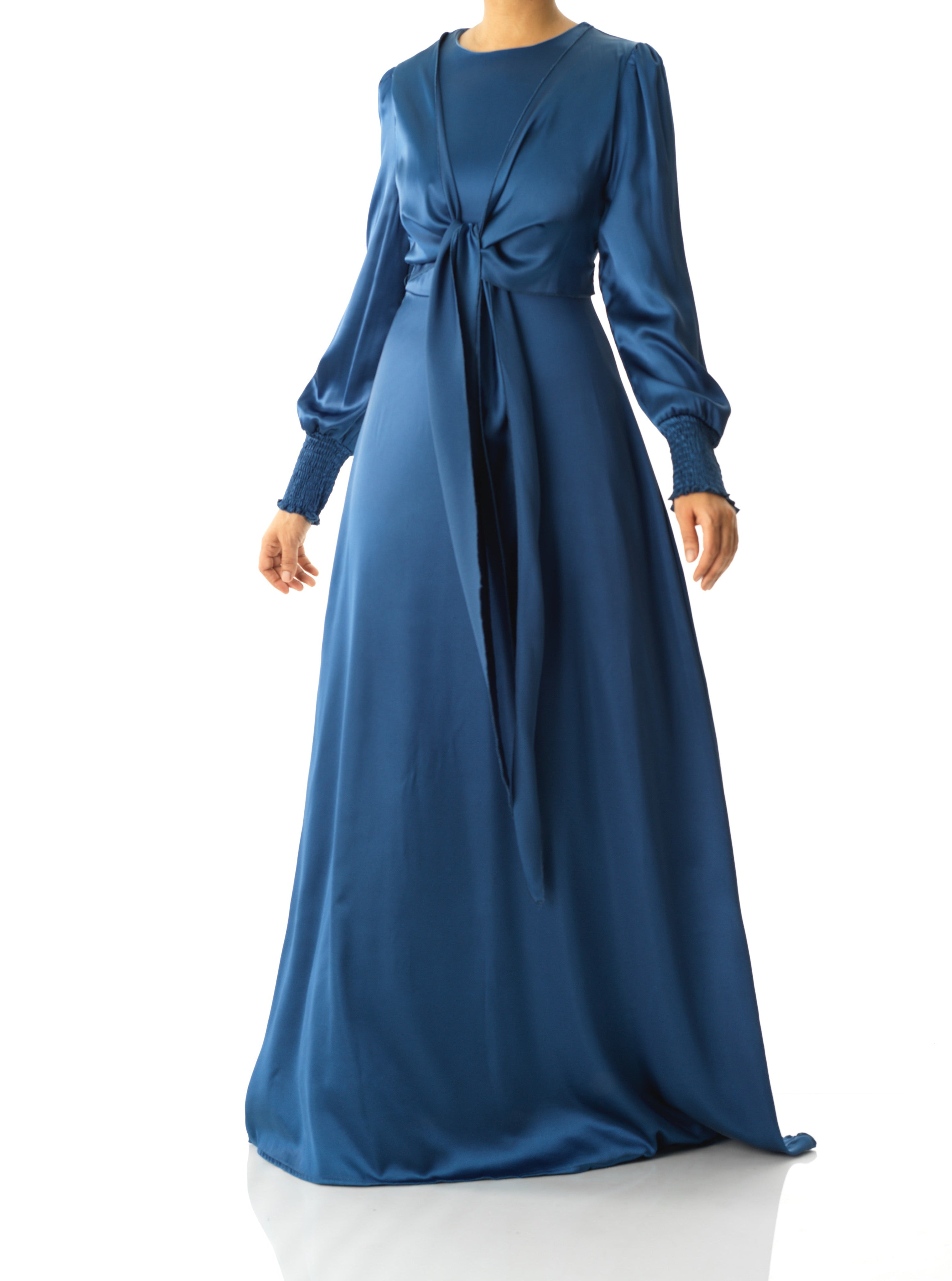 Teal luxurious satin modest maxi dress Kabayare